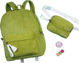 Fashion Angels Style.Lab Backpack for Kids, Corduroy Travel Bookbag with Matching Belt Bag, Cute & Stylish Design, Ideal for Girls & Boys in School, Green