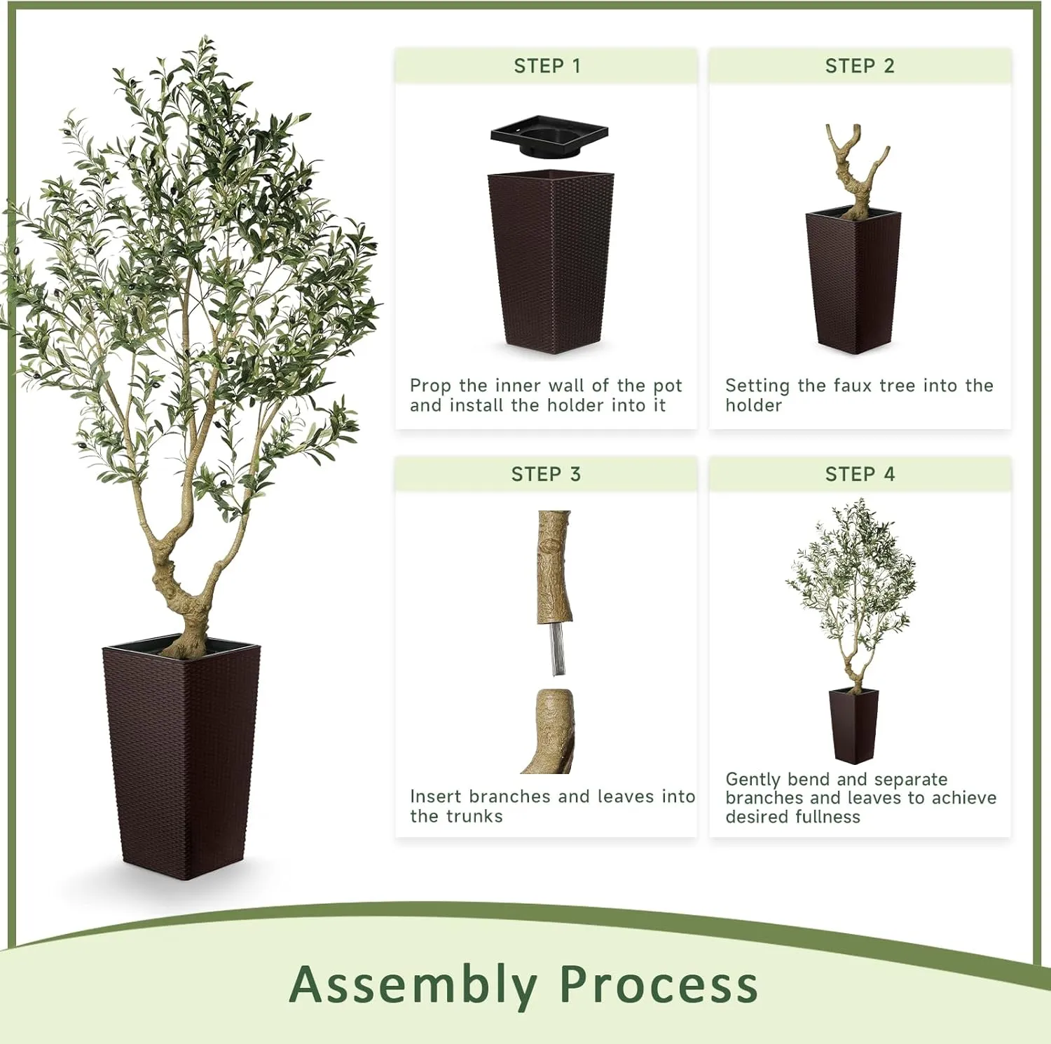 Faux Olive Tree 7ft - Olive Trees Artificial Indoor with Brown Tall and Large Planter - Fake Olive Tree with Natural Wood Trunk and Lifelike Fruits for Home House Office Decor