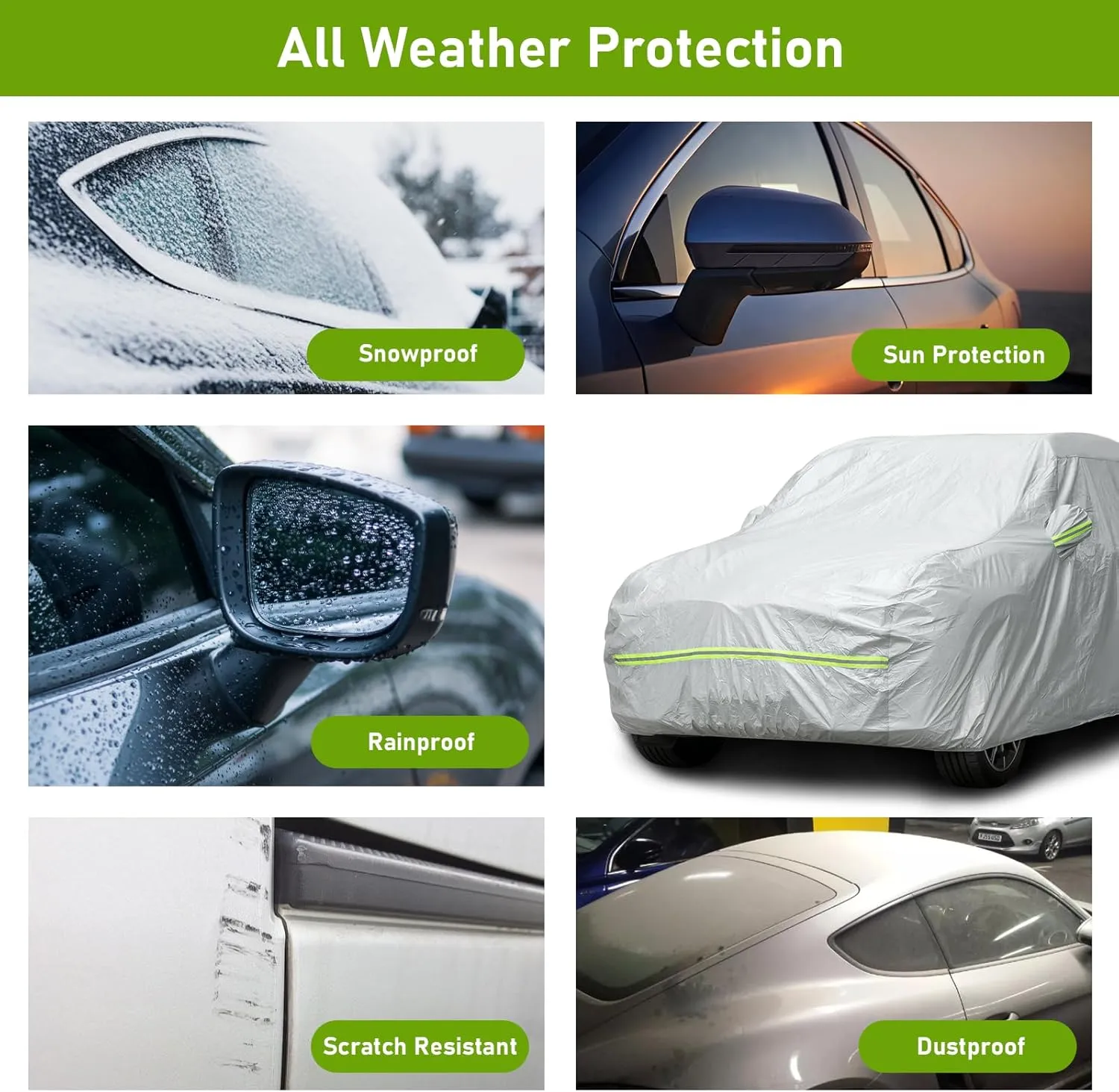 Favoto 6 Layers Car Cover Waterproof - All Weather SUV Car Cover for Automobiles Outdoor Rain Sun Snow Protection Universal Fit for SUV (201-206 inch) Full Exterior Cover