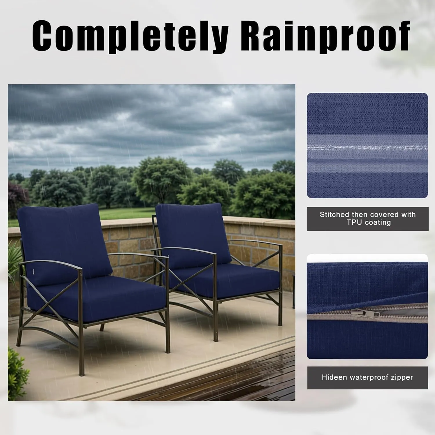 Favoyard Deep Seat Patio Cushions 22 × 22 inch Rainproof & Fadeness Furniture Cushion Set for Outdoor Chair Couch with Polyester-linen Fabric & Removable Cover, Hidden Zipper and Adjustment Staps