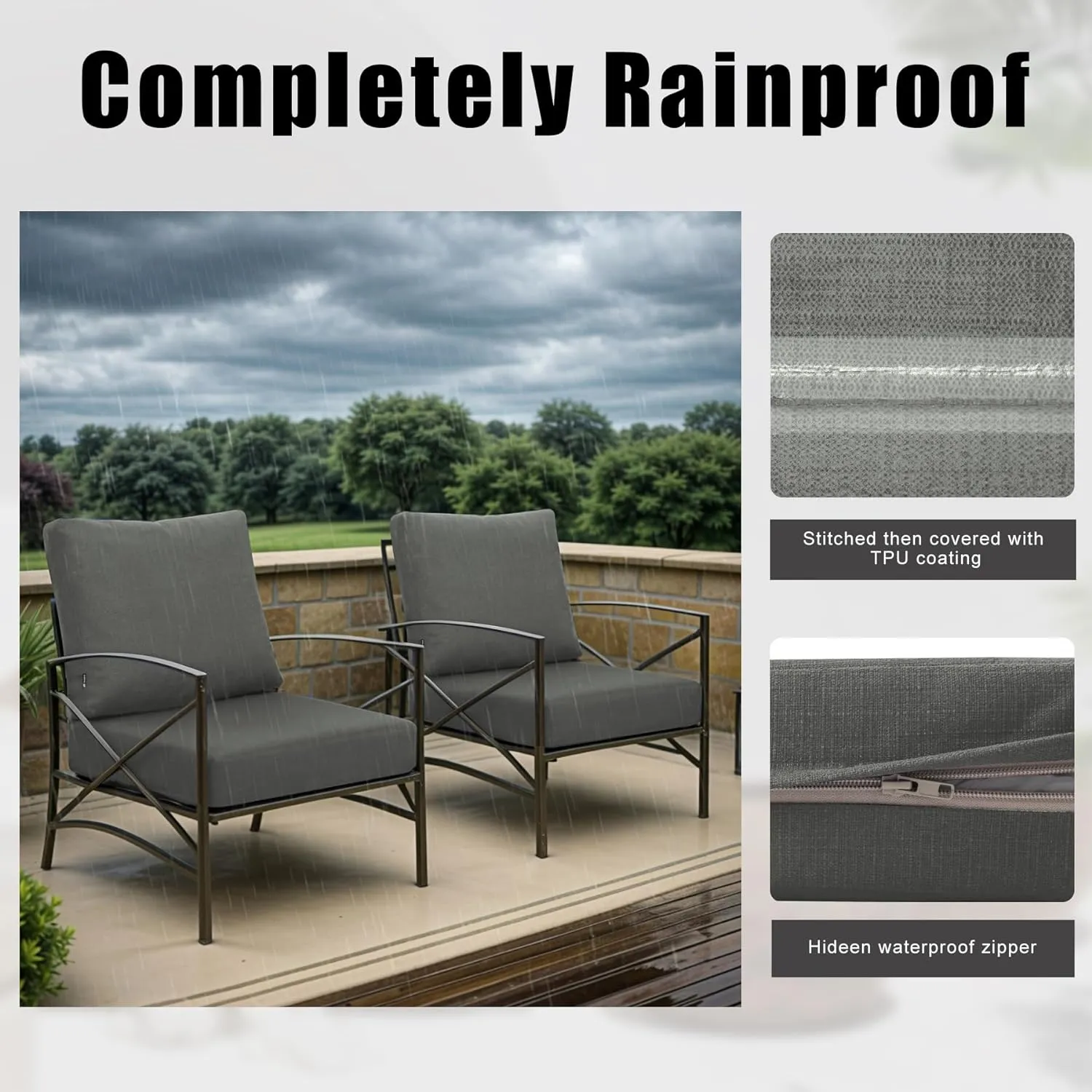 Favoyard Deep Seat Patio Cushions 22 × 22 inch Rainproof & Fadeness Furniture Cushion Set for Outdoor Chair Couch with Polyester-Linen Fabric & Removable Cover, Hidden Zipper and Adjustment Staps