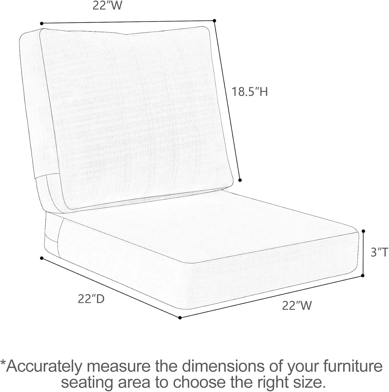 Favoyard Deep Seat Patio Cushions 22 × 22 inch Rainproof & Fadeness Furniture Cushion Set for Outdoor Chair Couch with Polyester-linen Fabric & Removable Cover, Hidden Zipper and Adjustment Staps