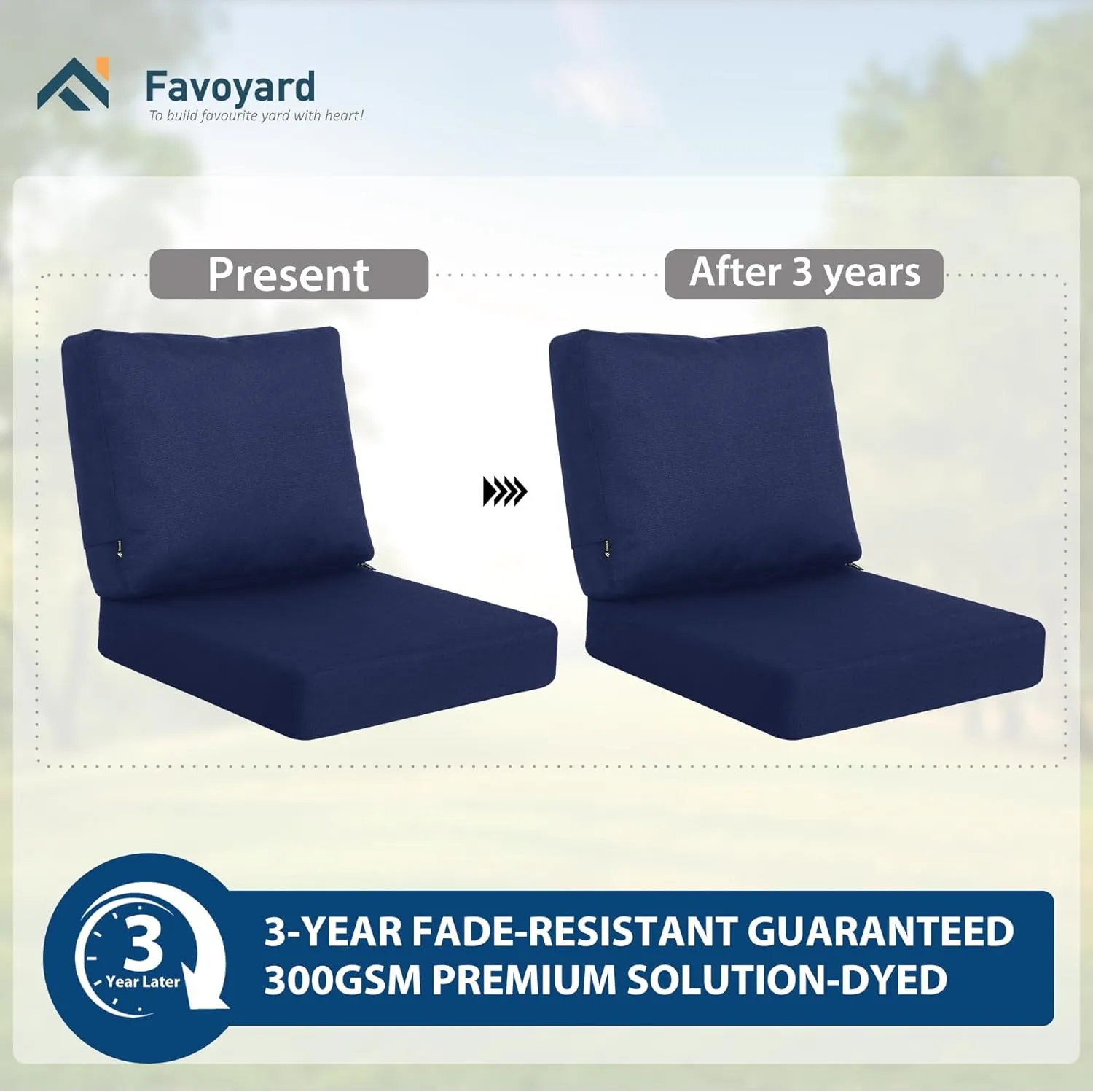 Favoyard Deep Seat Patio Cushions 22 × 22 inch Rainproof & Fadeness Furniture Cushion Set for Outdoor Chair Couch with Polyester-linen Fabric & Removable Cover, Hidden Zipper and Adjustment Staps