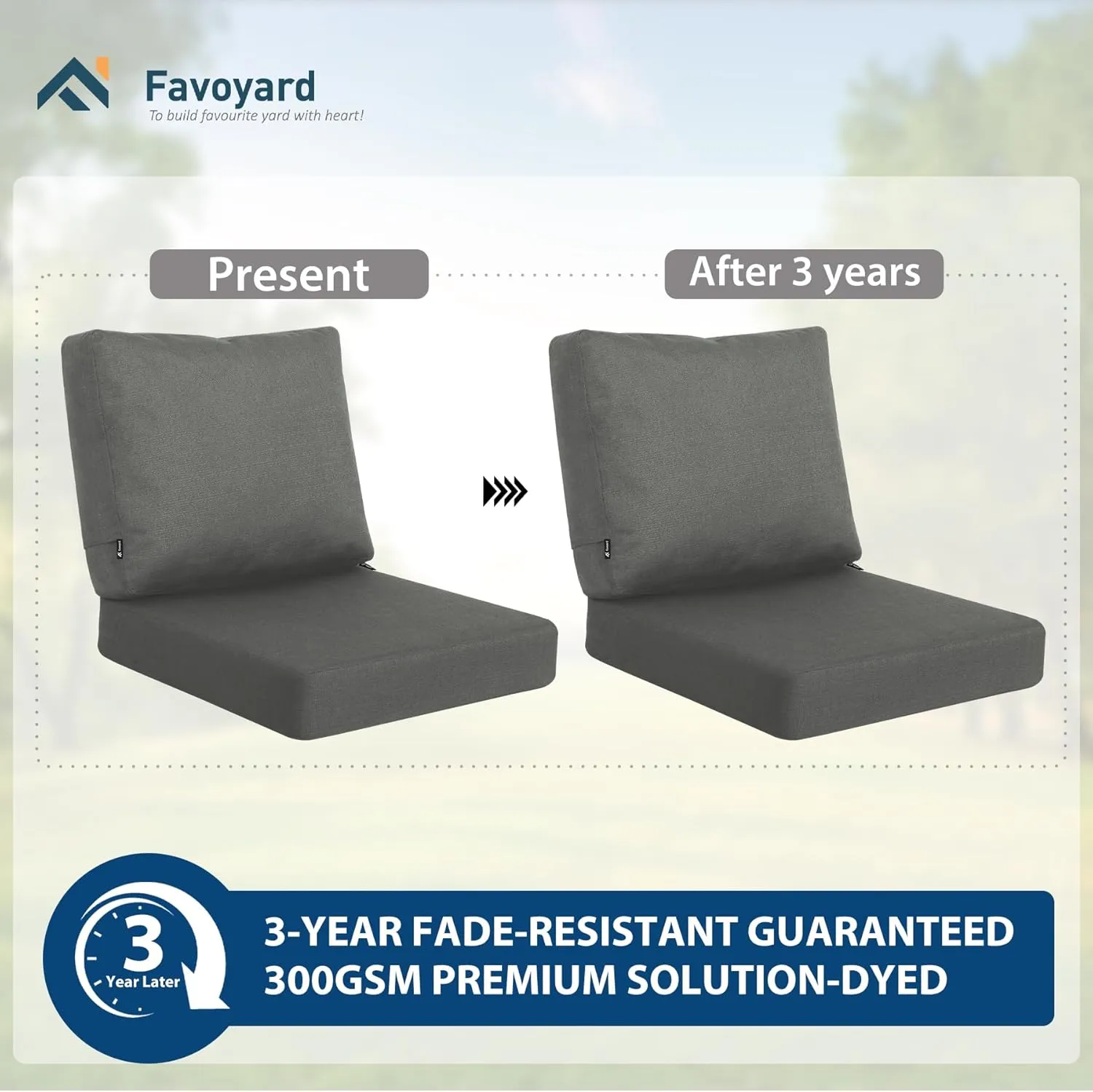 Favoyard Deep Seat Patio Cushions 22 × 22 inch Rainproof & Fadeness Furniture Cushion Set for Outdoor Chair Couch with Polyester-Linen Fabric & Removable Cover, Hidden Zipper and Adjustment Staps