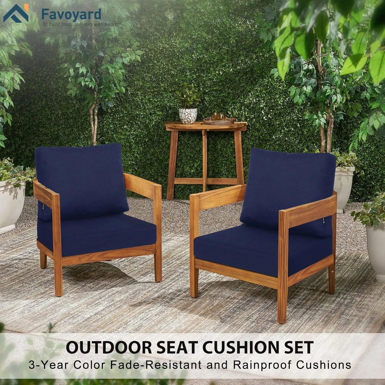 Favoyard Deep Seat Patio Cushions 22 × 22 inch Rainproof & Fadeness Furniture Cushion Set for Outdoor Chair Couch with Polyester-linen Fabric & Removable Cover, Hidden Zipper and Adjustment Staps