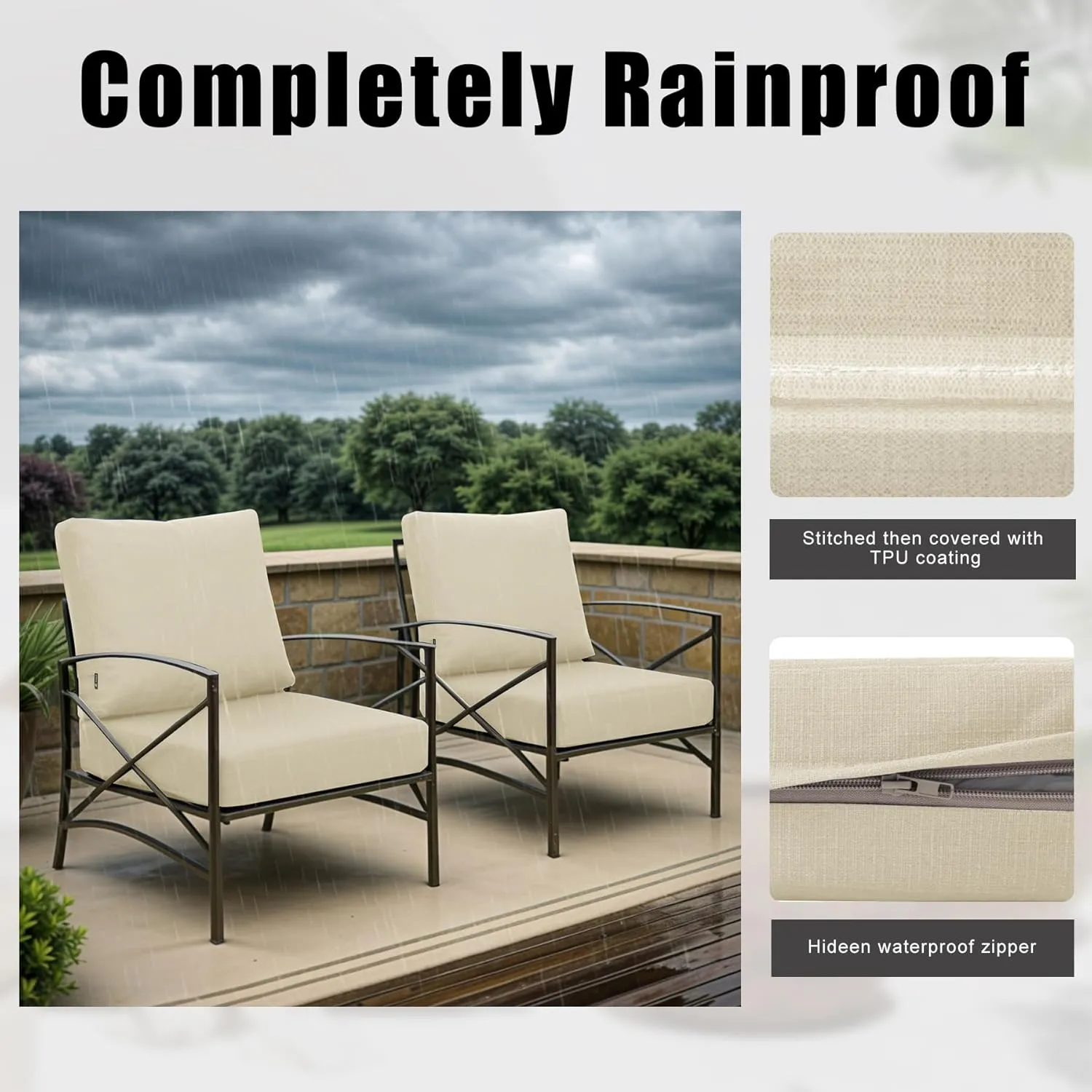 Favoyard Deep Seat Patio Cushions 24 × 24 inch Rainproof & Fadeness Furniture Cushion Set for Outdoor Chair Couch with Polyester-linen Fabric & Removable Cover, Hidden Zipper and Adjustment Staps