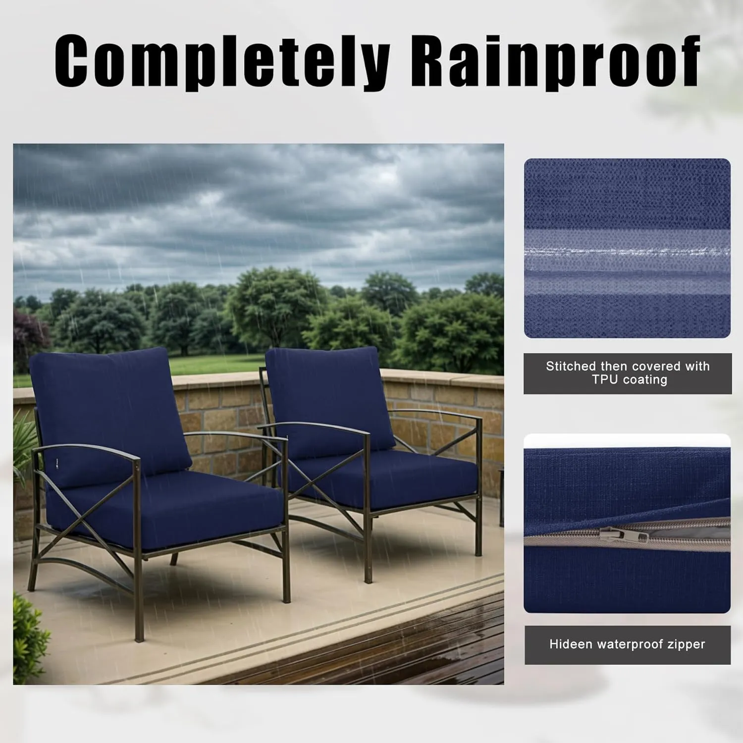 Favoyard Deep Seat Patio Cushions 24 × 24 inch Rainproof & Fadeness Furniture Cushion Set for Outdoor Chair Couch with Polyester-linen Fabric & Removable Cover, Hidden Zipper and Adjustment Staps