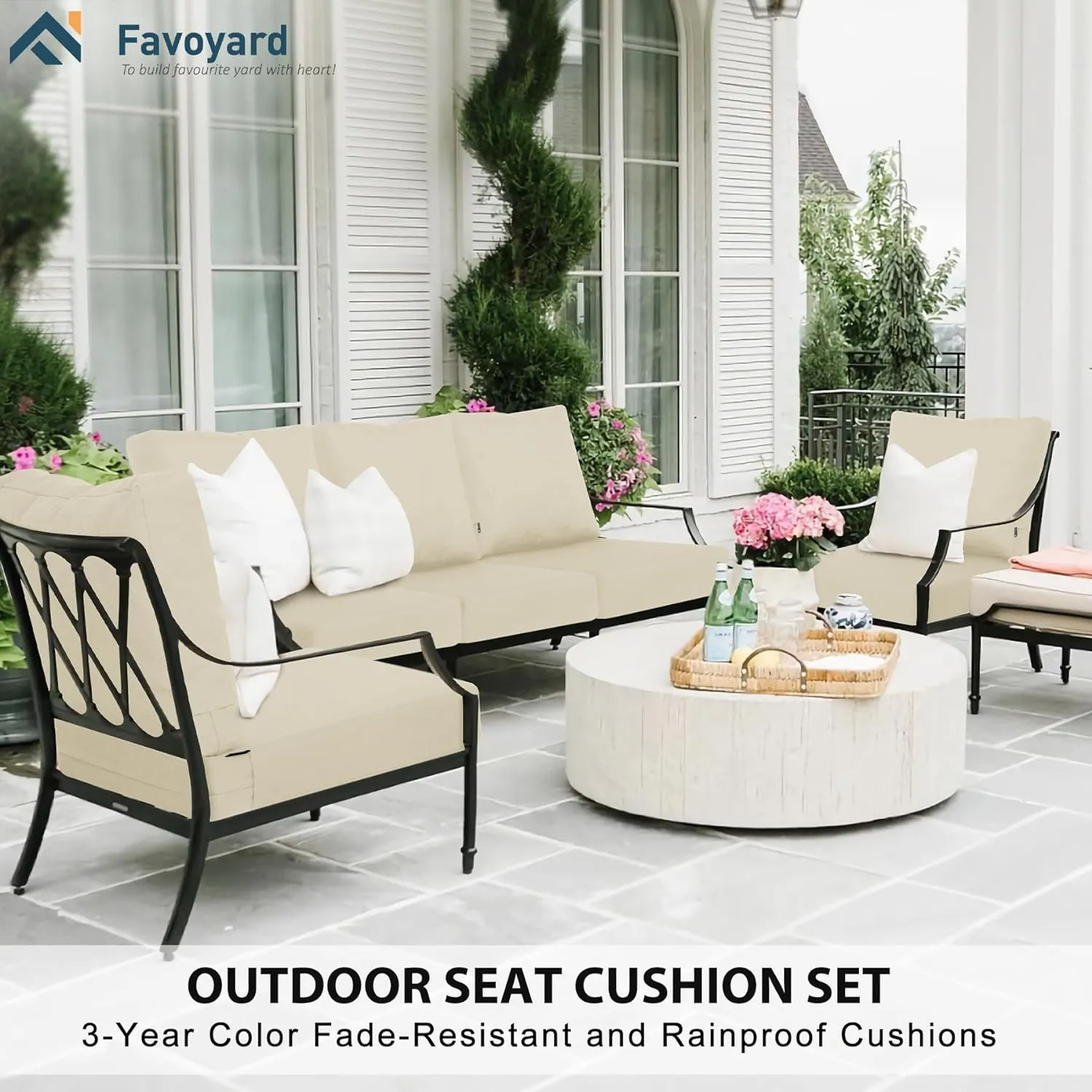 Favoyard Deep Seat Patio Cushions 24 × 24 inch Rainproof & Fadeness Furniture Cushion Set for Outdoor Chair Couch with Polyester-linen Fabric & Removable Cover, Hidden Zipper and Adjustment Staps