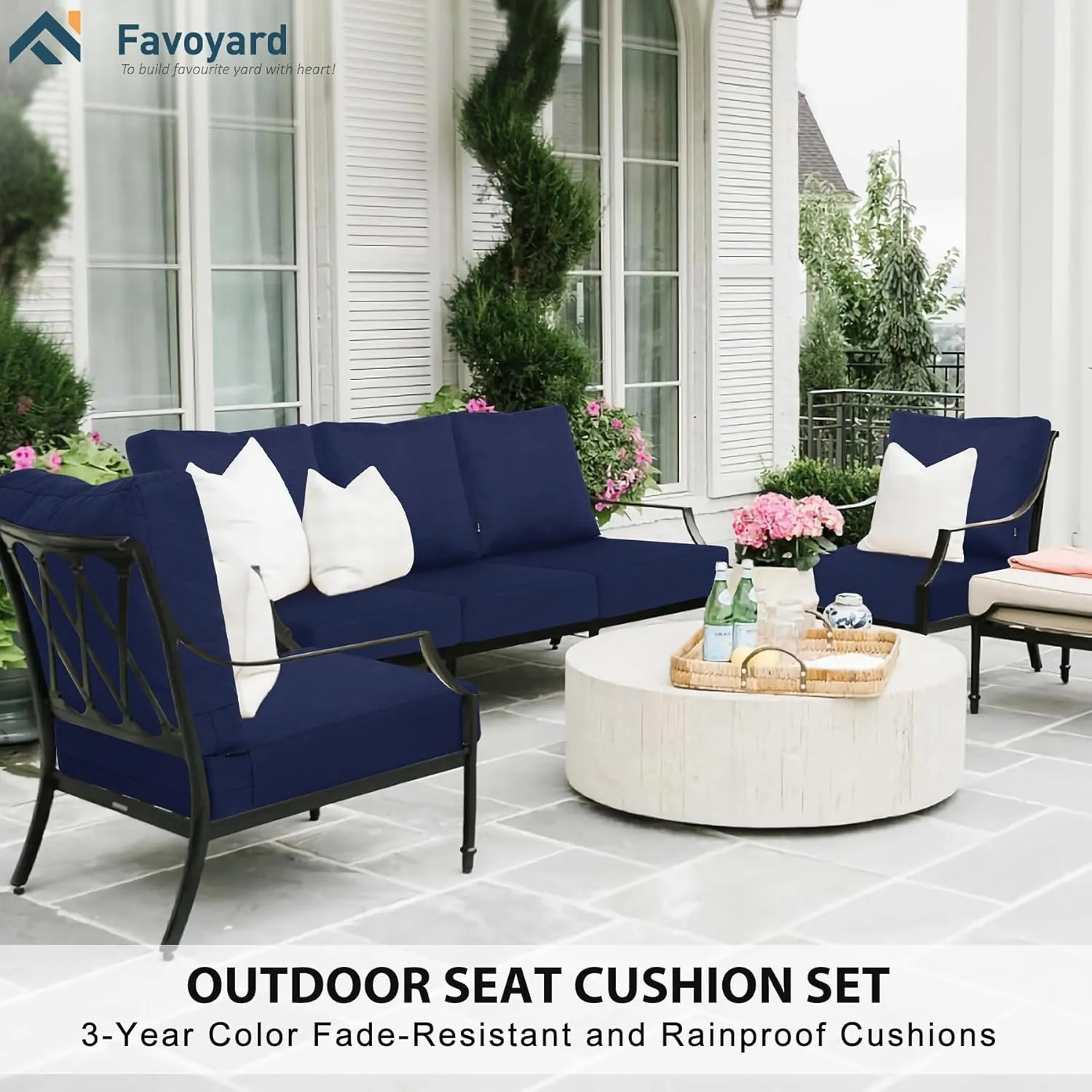 Favoyard Deep Seat Patio Cushions 24 × 24 inch Rainproof & Fadeness Furniture Cushion Set for Outdoor Chair Couch with Polyester-linen Fabric & Removable Cover, Hidden Zipper and Adjustment Staps