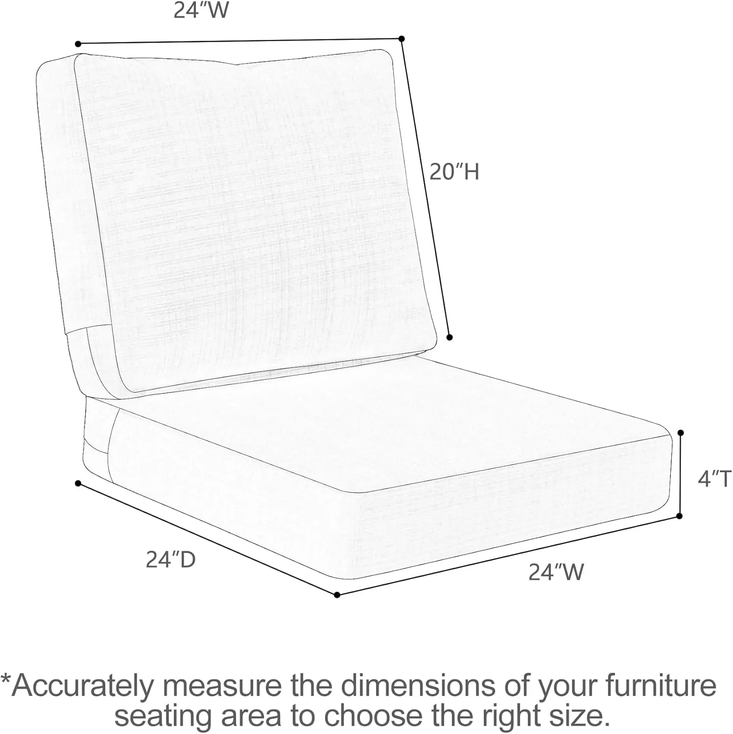 Favoyard Deep Seat Patio Cushions 24 × 24 inch Rainproof & Fadeness Furniture Cushion Set for Outdoor Chair Couch with Polyester-linen Fabric & Removable Cover, Hidden Zipper and Adjustment Staps