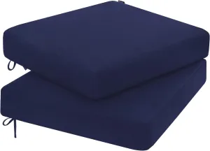 Favoyard Outdoor Chair Cushion 18.5 x 16 x 3 Inch Rainproof & 3-Year Fade Resistant Patio Furniture Cushions with Removable Cover and Adjustable Ties for Garden Sofa Couch Pads Set of 2, Blue