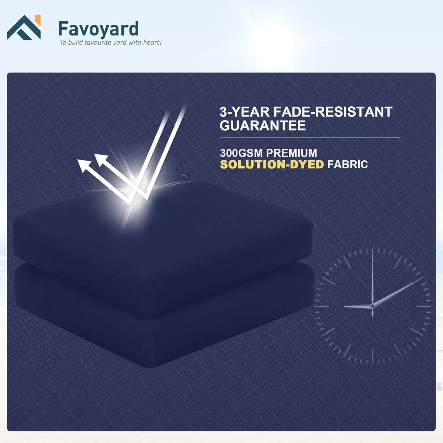 Favoyard Outdoor Chair Cushion 18.5 x 16 x 3 Inch Rainproof & 3-Year Fade Resistant Patio Furniture Cushions with Removable Cover and Adjustable Ties for Garden Sofa Couch Pads Set of 2, Blue