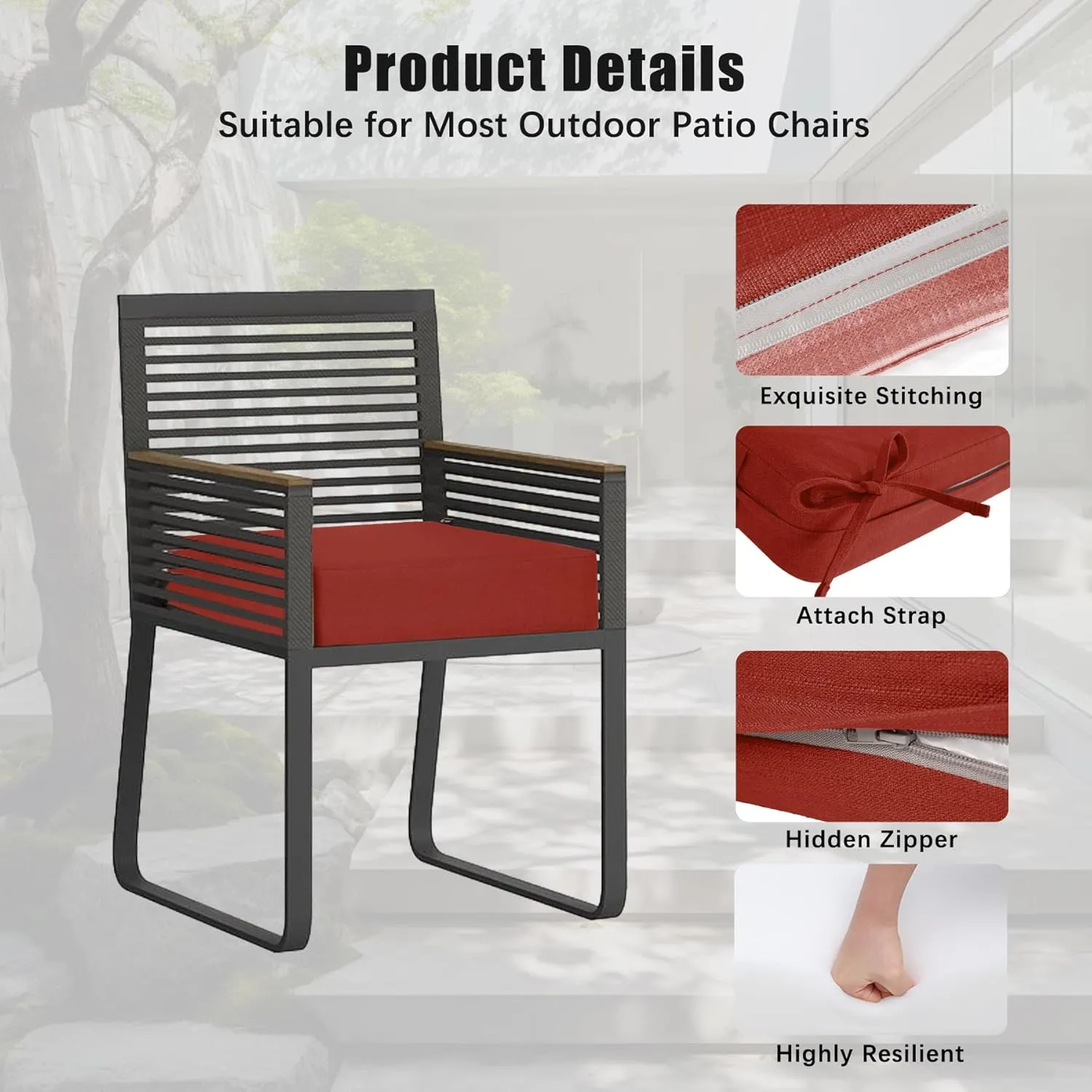 Favoyard Outdoor Chair Cushion 18.5 x 16 x 3 Inch Rainproof & 3-Year Fade Resistant Patio Furniture Cushions with Removable Cover and Adjustable Ties for Garden Sofa Couch Pads Set of 2, Red