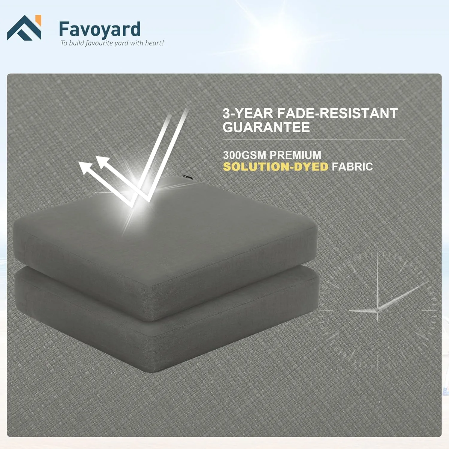 Favoyard Outdoor Chair Cushion 22 x 22 x 3 Inch Rainproof & 3-Year Fade Resistant Patio Furniture Cushions with Removable Cover and Adjustable Ties for Garden Sofa Couch Pads Set of 2, Dark Gray