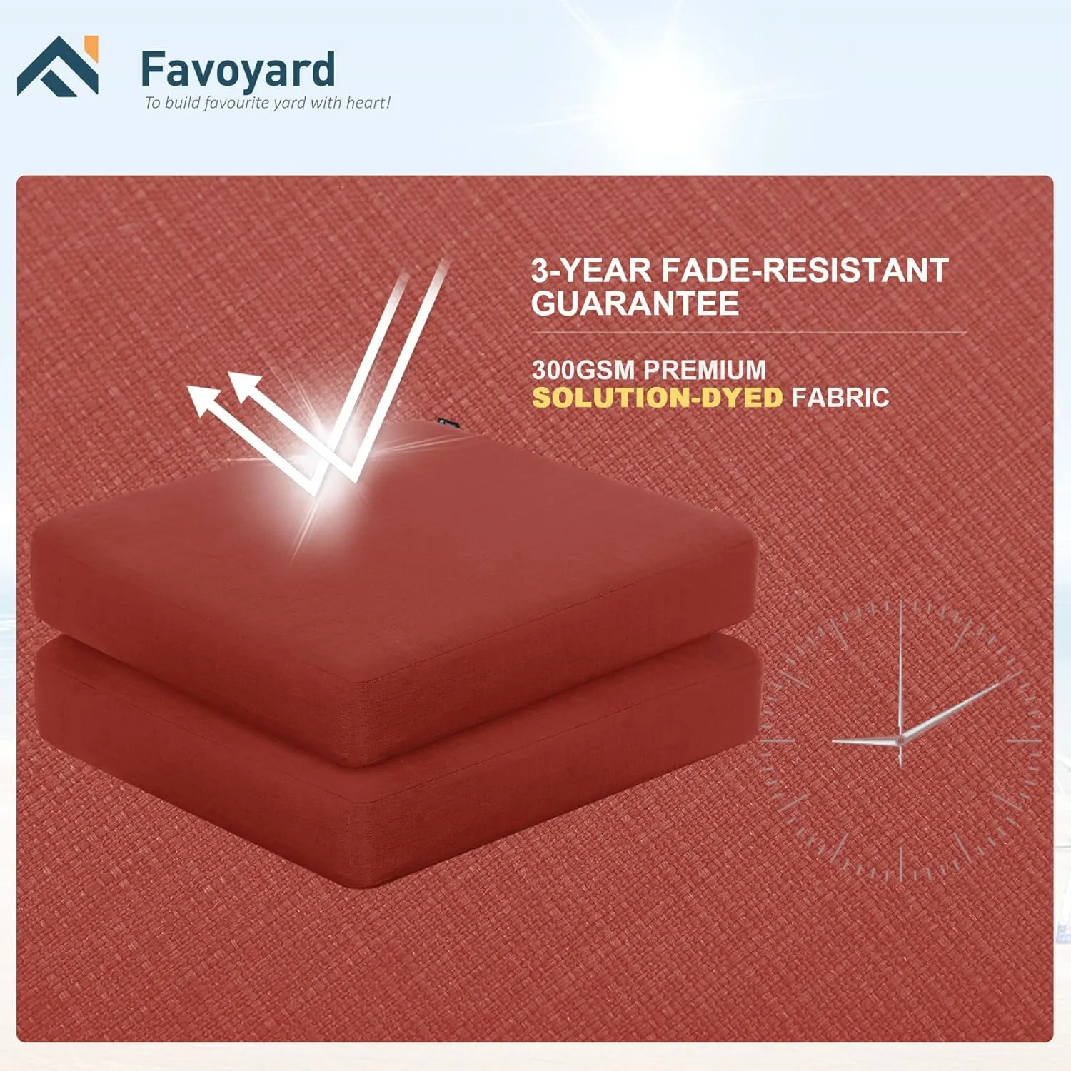 Favoyard Outdoor Chair Cushion 22 x 22 x 3 Inch Rainproof & 3-Year Fade Resistant Patio Furniture Cushions with Removable Cover and Adjustable Ties for Garden Sofa Couch Pads Set of 2, Red