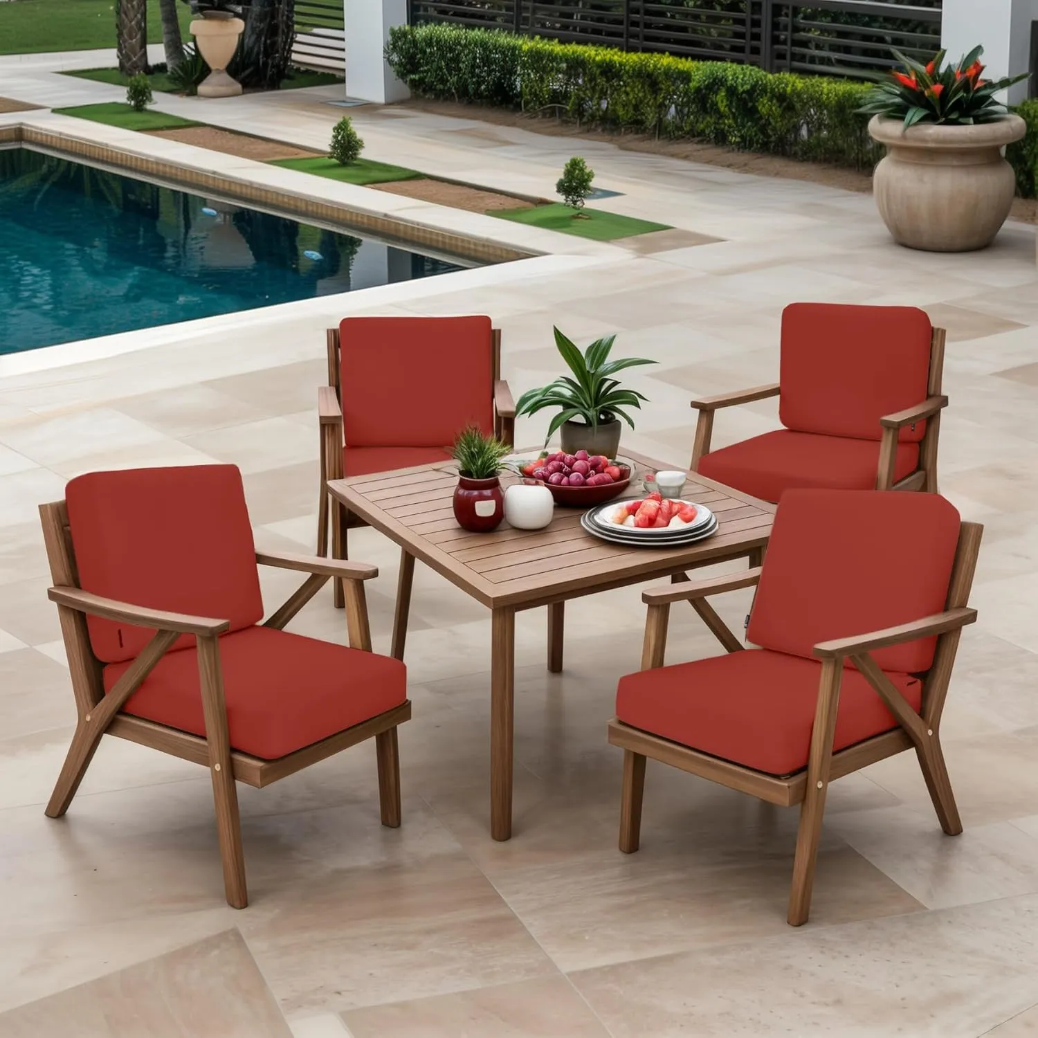 Favoyard Outdoor Deep Seat Cushion Set, 22 x 22 Inch Rainproof & 3-Year Fade Resistant Patio Furniture Cushions, Removable Seat Bottom & Back Cushion covers with Ties for Chair, Sofa, Couch, Red
