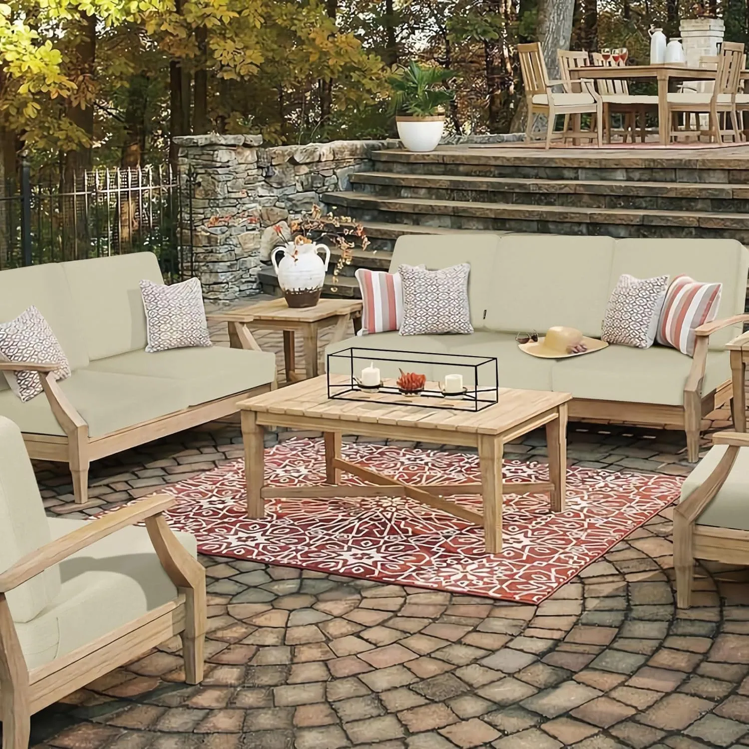 Favoyard Outdoor Deep Seat Cushion Set, 24 x 24 Inch Rainproof & 3-Year Fade Resistant Patio Furniture Cushions, Removable Seat Bottom & Back Cushion Covers with Ties for Chair, Sofa, Couch, Beige