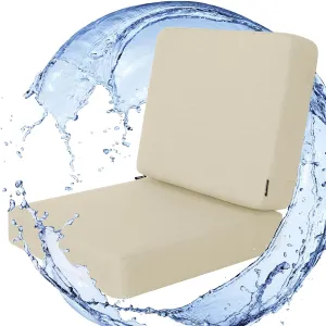 Favoyard Outdoor Deep Seat Cushion Set, 24 x 24 Inch Rainproof & 3-Year Fade Resistant Patio Furniture Cushions, Removable Seat Bottom & Back Cushion Covers with Ties for Chair, Sofa, Couch, Beige