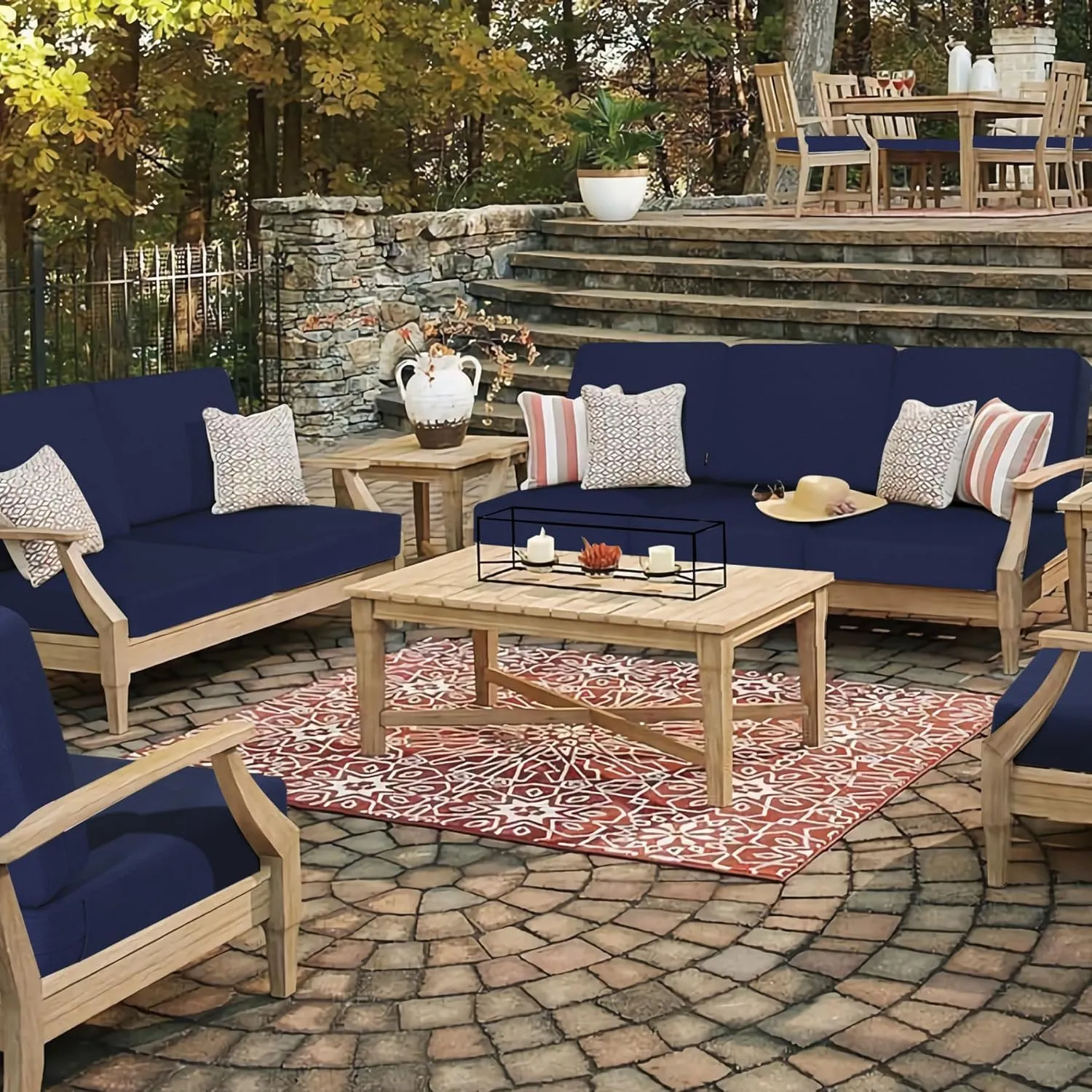 Favoyard Outdoor Deep Seat Cushion Set, 24 x 24 Inch Rainproof & 3-Year Fade Resistant Patio Furniture Cushions, Removable Seat Bottom & Back Cushion Covers with Ties for Chair, Sofa, Couch, Blue