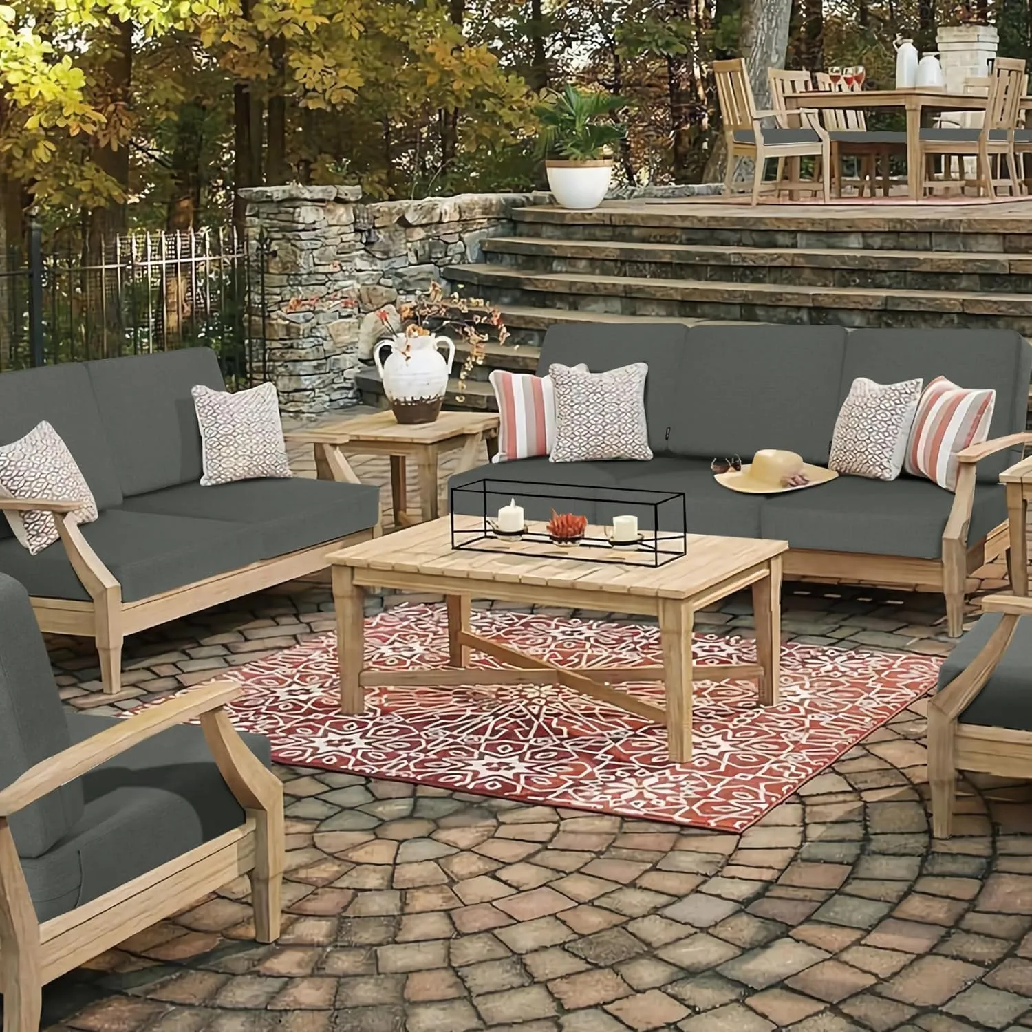 Favoyard Outdoor Deep Seat Cushion Set, 24 x 24 Inch Rainproof & 3-Year Fade Resistant Patio Furniture Cushions, Removable Seat Bottom & Back Cushion covers with Ties for Chair, Sofa, Couch, Dark Grey