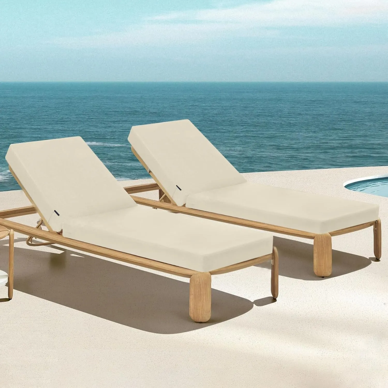 Favoyard Outdoor Lounge Chair Cushion 72x21x3 in Rainproof Color Fade-Resistant & Removable Cover Patio Chaise Lounge Cushion with High Resilience Insert Straps Hidden Zipper for Pool Lounge Chairs