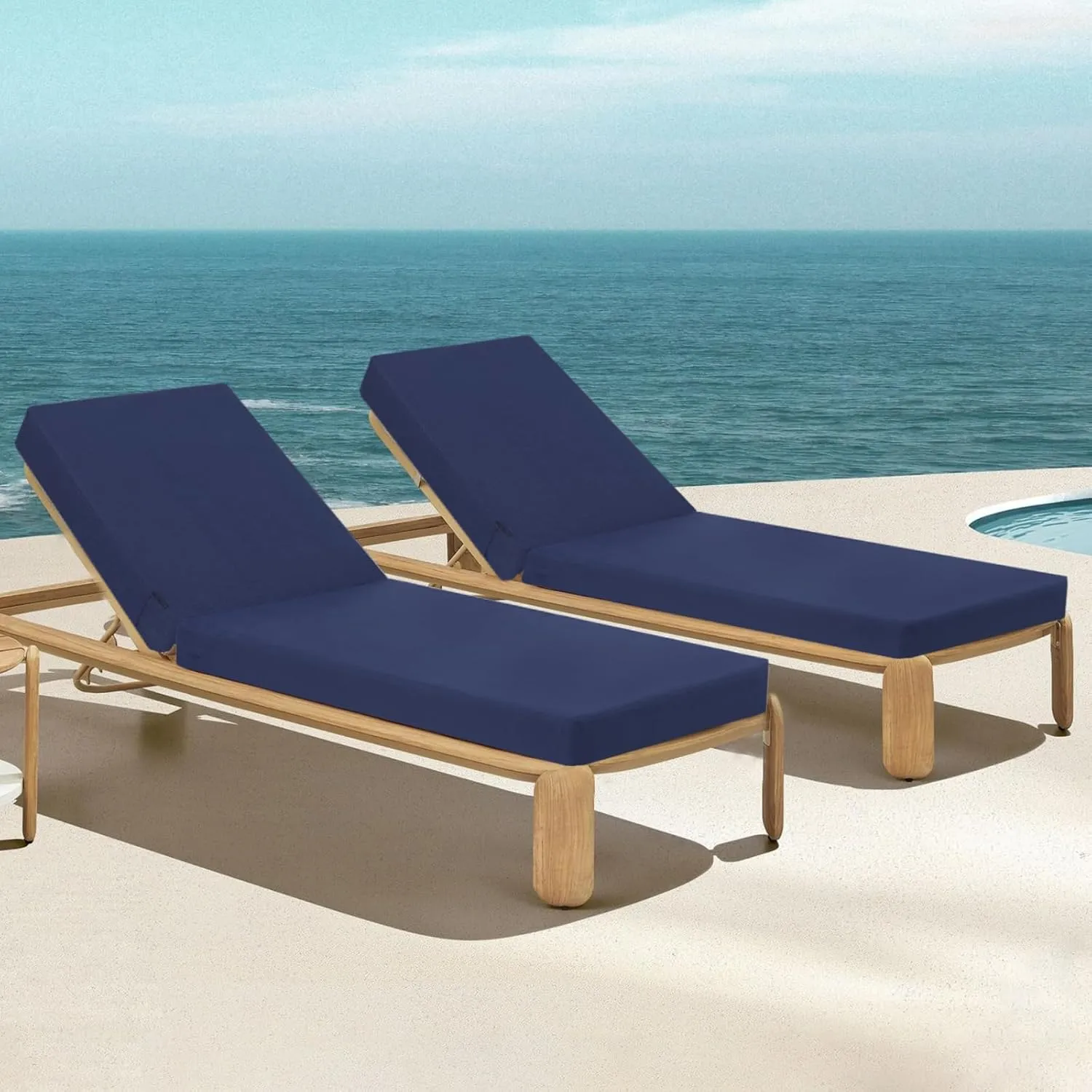 Favoyard Outdoor Lounge Chair Cushion 72x21x3 in Rainproof Color Fade-Resistant & Removable Cover Patio Chaise Lounge Cushion with High Resilience Insert Straps Hidden Zipper for Pool Lounge Chairs