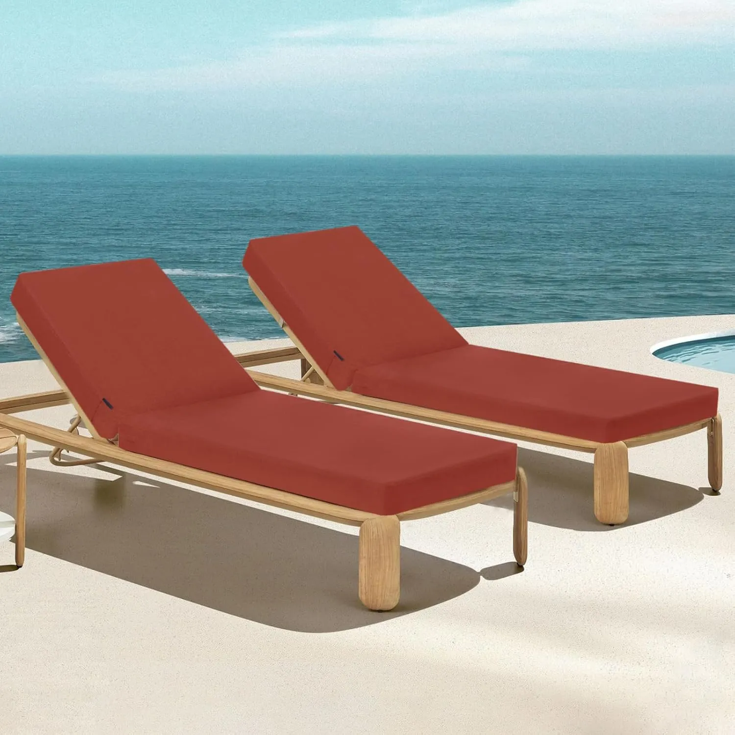 Favoyard Outdoor Lounge Chair Cushion 72x21x3 in Rainproof Color Fade-Resistant & Removable Cover Patio Chaise Lounge Cushion with High Resilience Insert Straps Hidden Zipper for Pool Lounge Chairs