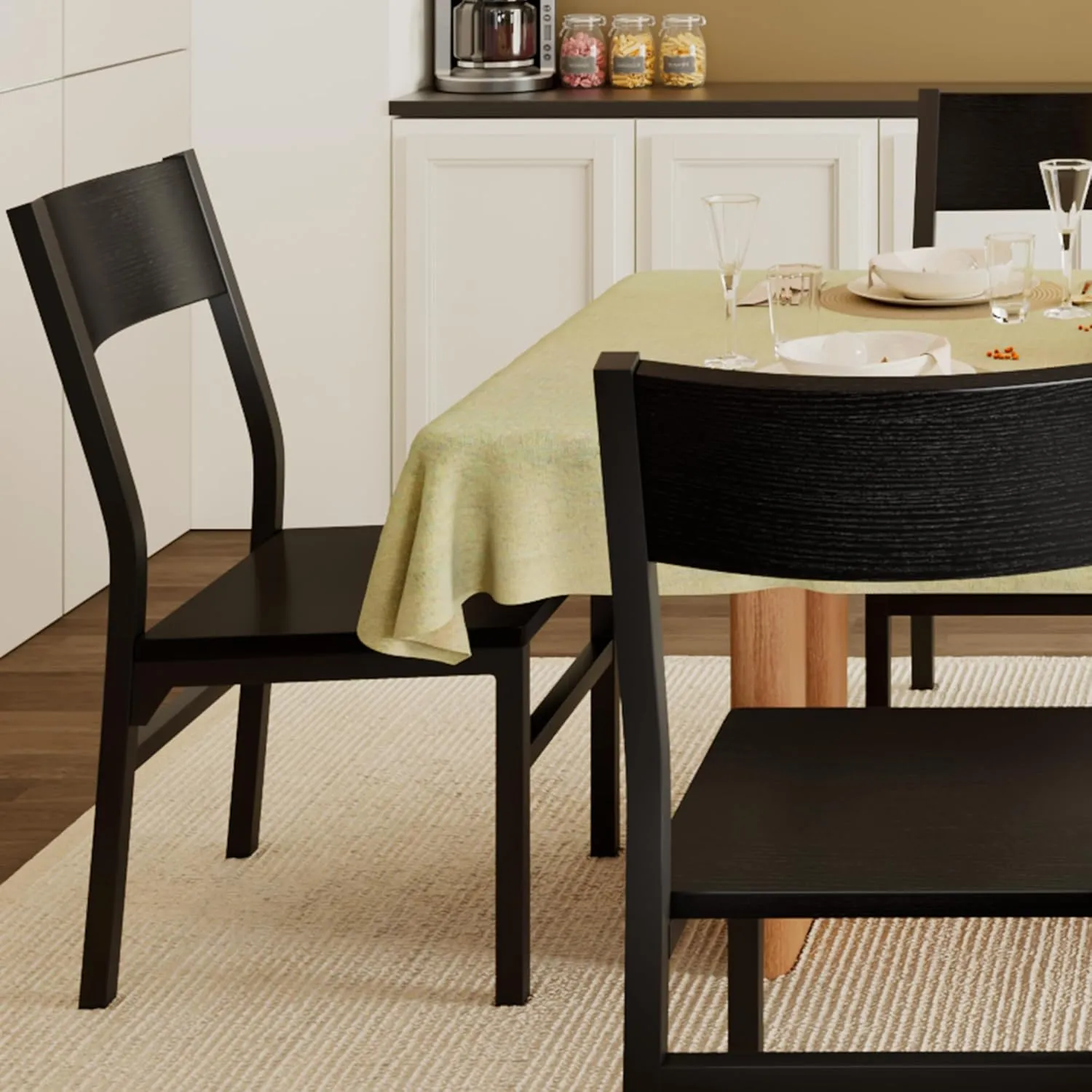 Feonase Dining Chairs Set of 6, Modern Kitchen Chairs with Ergonomic Backrest, MDF Board and Metal Legs, Dinner Chairs for Dining Room, Kitchen and Living Room, Easy Assembly, Black