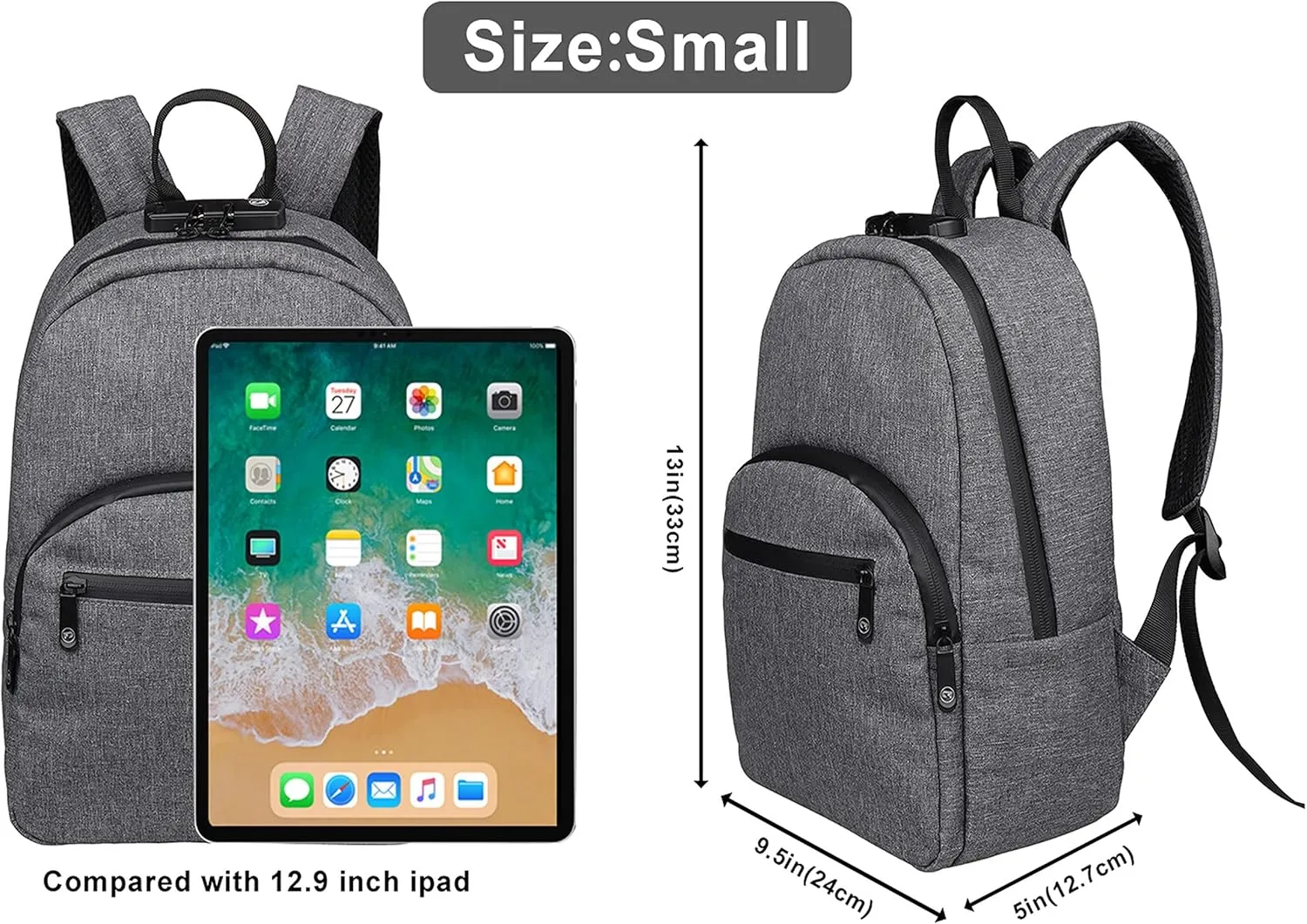 FIREDOG Mini Smell Proof Backpack with Lock, Smell Proof Bag for Men Women Travel (Grey)