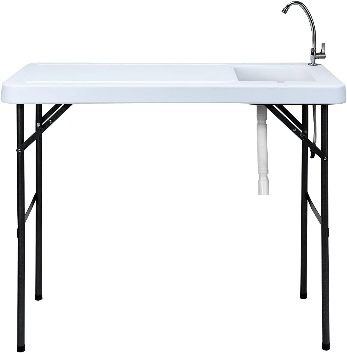 Fish Cleaning Table with Sink, Portable Camping Table w/Flexible Faucet, Drainage Hose Hook Up, Outdoor Fish Cleaning Station for Garden, Backyard, Kitchen