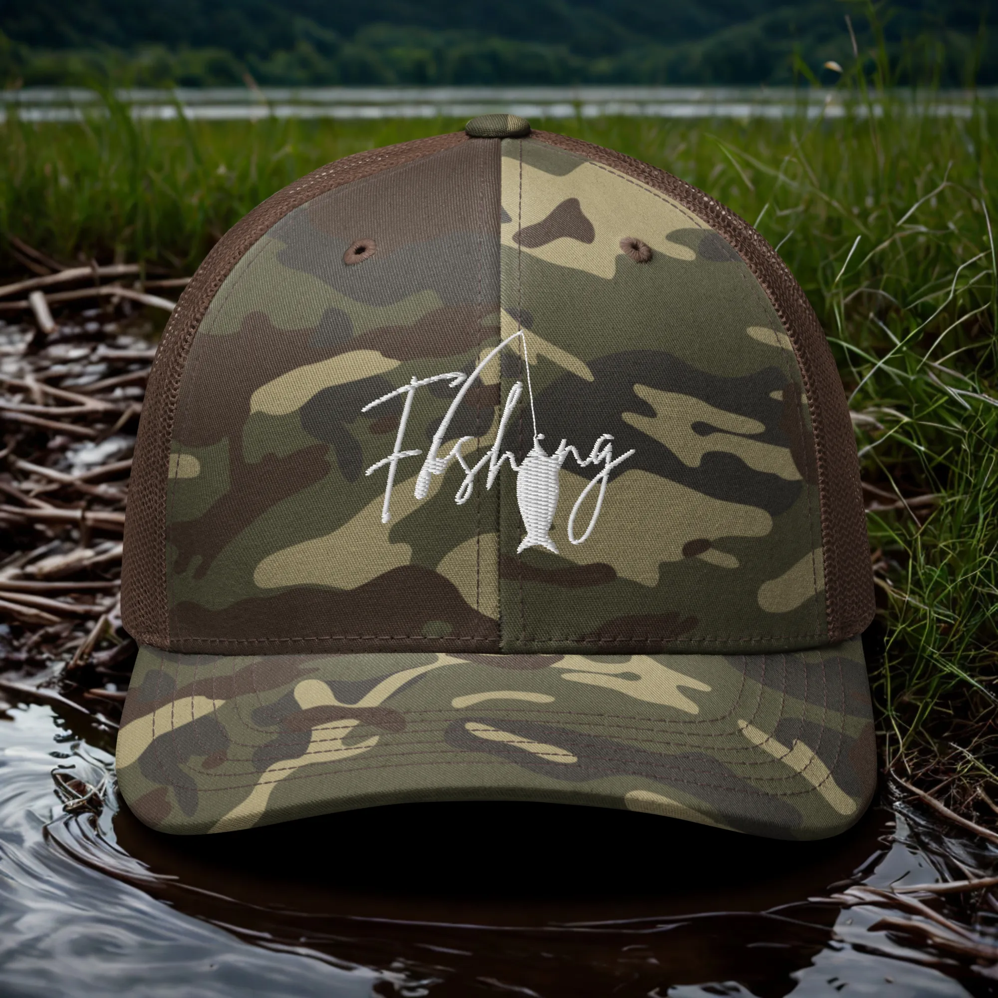 Fishing Camouflage trucker Cap Gift Fisherman Dad