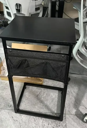 Fixwal C Shaped End Table Adjustable Height Small Side Table for Couch and Recliner with Storage Bag for Living Room, Bedroom & Office, Black