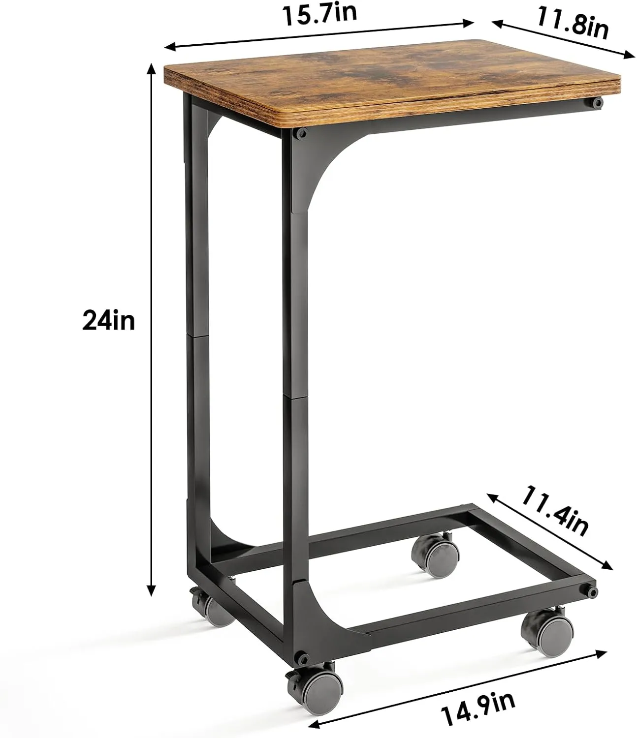 Fixwal TV Tray, C Table, C Shaped Side Table with Wheels for Couch, Coffee Tables for Living Room Sofa End Table, Bedside Table for Bedroom, Rustic Brown