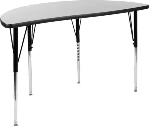 Flash Furniture 47.5" Half Circle Wave Collaborative Grey Thermal Laminate Activity Table - Standard Height Adjustable Legs