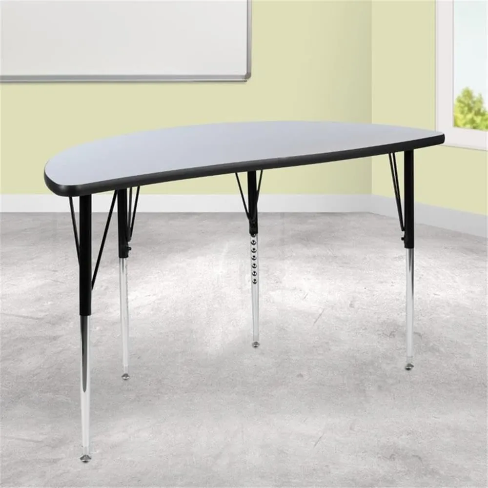 Flash Furniture 47.5" Half Circle Wave Collaborative Grey Thermal Laminate Activity Table - Standard Height Adjustable Legs