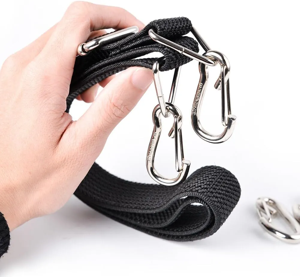 Flat Bungee Cord with Hooks Adjustable Fits Size (Black, ADJ 48 inches)