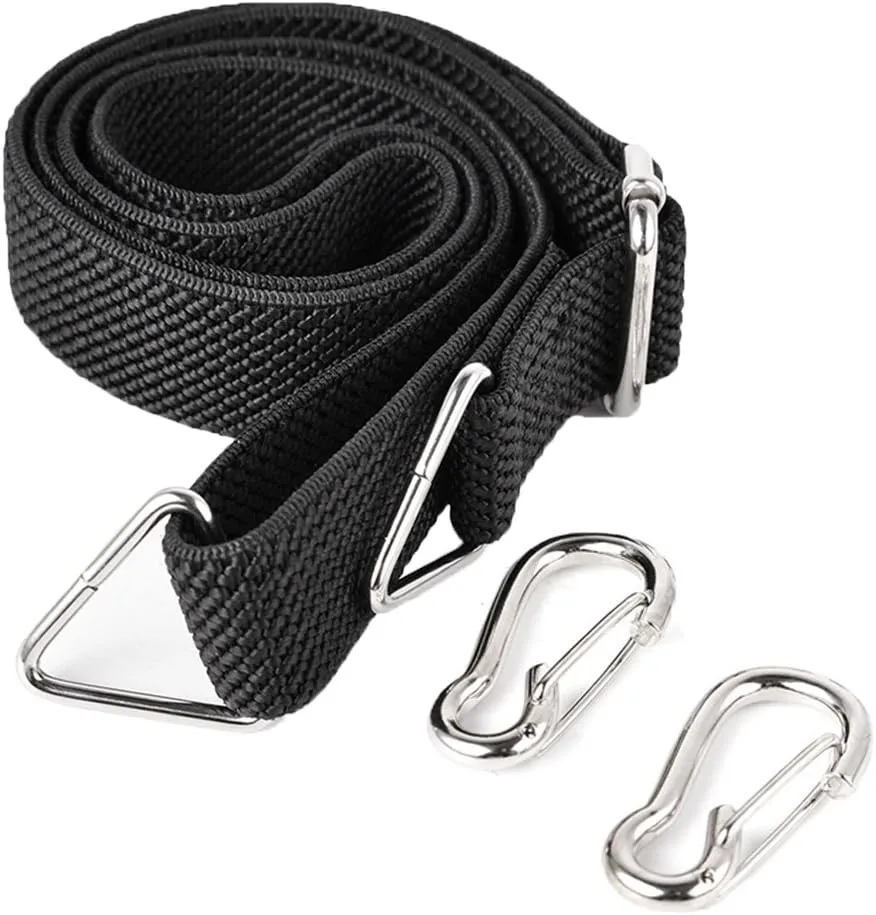 Flat Bungee Cord with Hooks Adjustable Fits Size (Black, ADJ 48 inches)