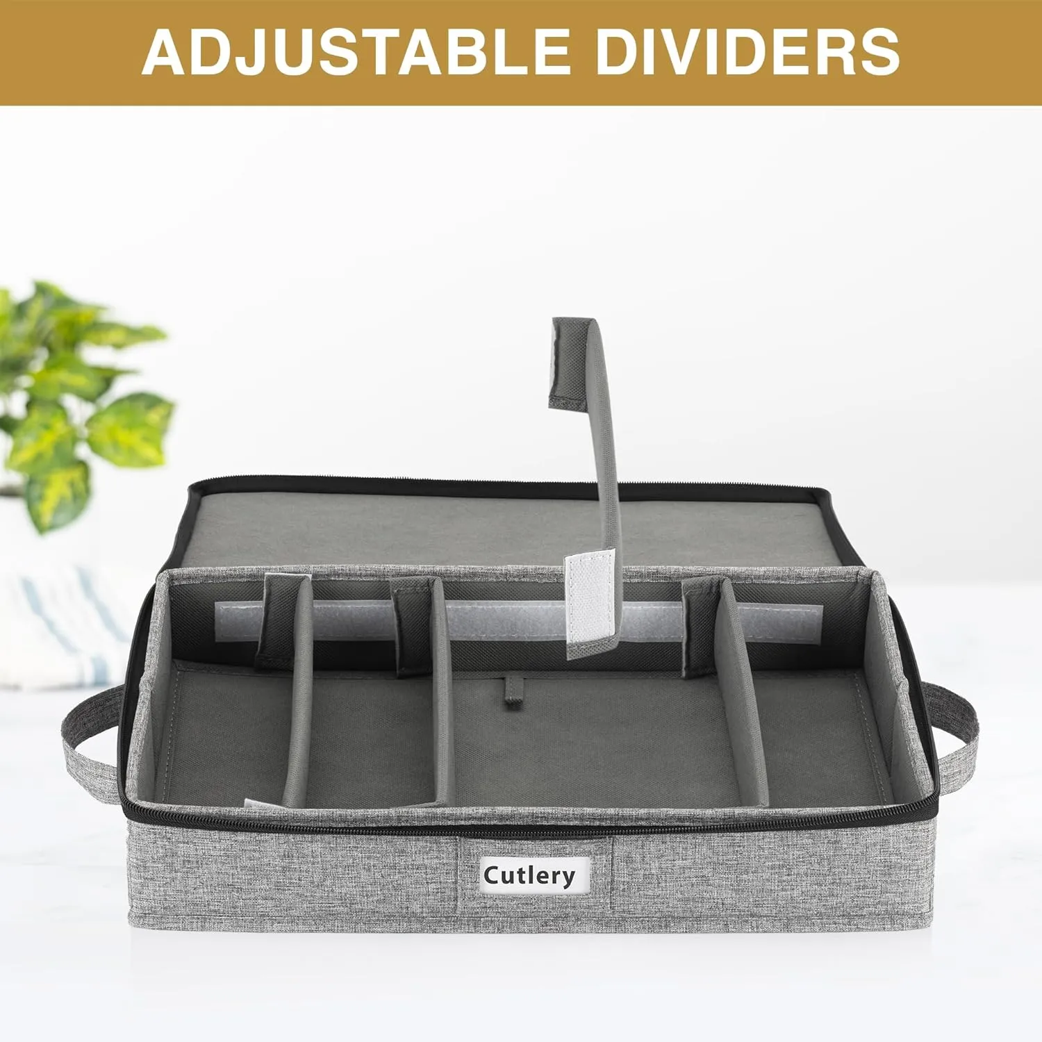 Flatware Storage Case with 5 Adjustable Compartments - Tableware Utensil Chest with Carrying Handles - Protects and Organizes Cutlery and Silverware - Hard Shell and Stackable