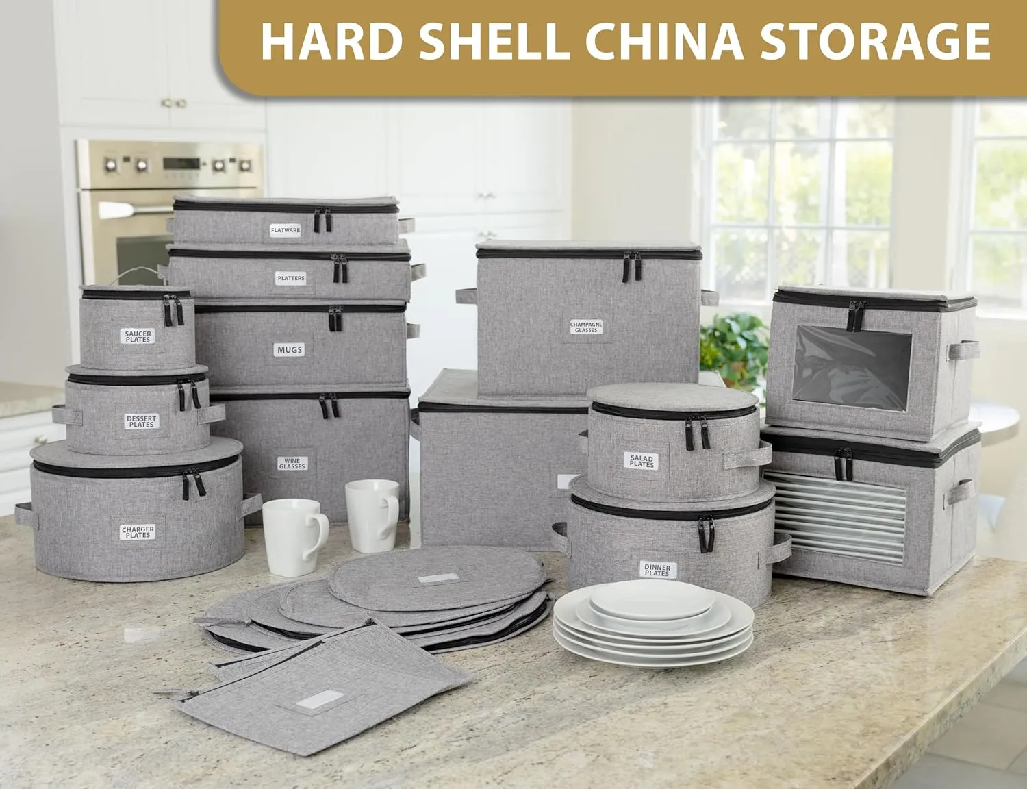 Flatware Storage Case with 5 Adjustable Compartments - Tableware Utensil Chest with Carrying Handles - Protects and Organizes Cutlery and Silverware - Hard Shell and Stackable