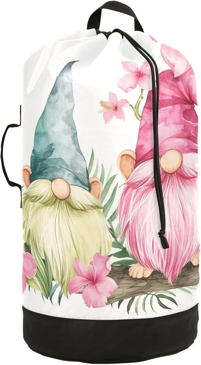 Floral Dwarfs Laundry Backpack Bag with Drawstring Closure Waterproof Laundry Bag Laundry Hamper Clothes Storage for Travel Laundromat Apartment