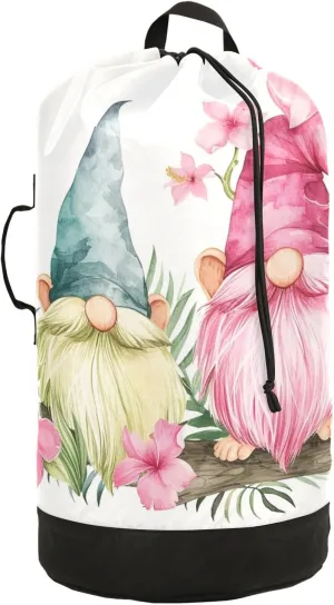 Floral Dwarfs Laundry Backpack Bag with Drawstring Closure Waterproof Laundry Bag Laundry Hamper Clothes Storage for Travel Laundromat Apartment