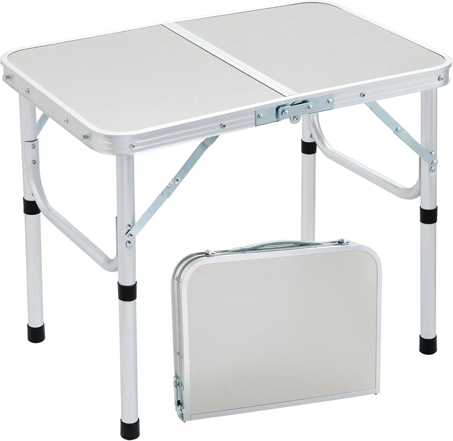 Folding Camp Table Small, 24''L x16''W with Adjustable Height Legs, Indoor Outdoor Lightweight Portable Aluminum Dining Table for Picnic Camping 2-Feet（2 Heights 10"/19"）