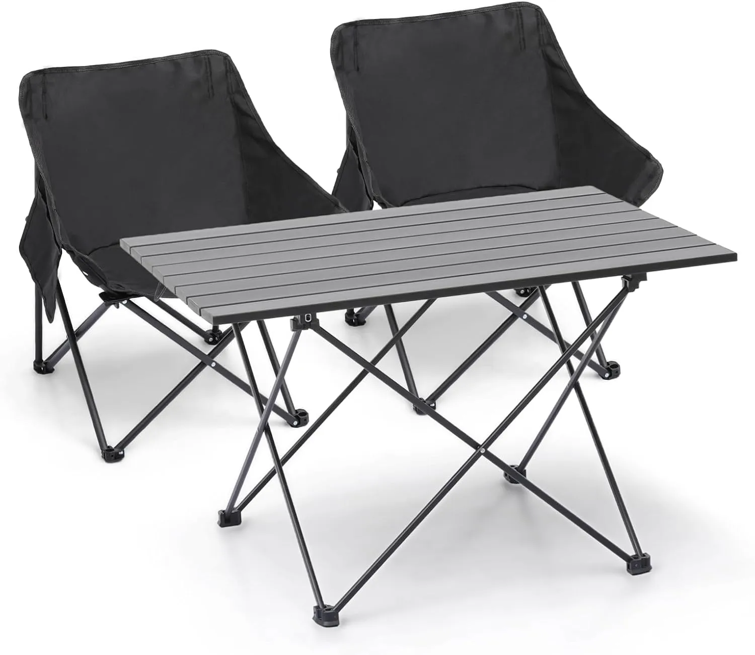 Folding Camping Chairs & Table Set, Ultralight Aluminum, 2 Foldable Camp Chairs, 1 Picnic Table, Carry Bag, for Outdoor, Hiking, Travel and Picnic, Black