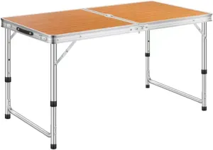 Folding Camping Table Aluminum Height Adjustable Lightweight Portable Dining Table With Umbrella Hole Portable Handle Weatherproof Table For Outdoor Picnic Camping Beach Backyard 47.2 * 23.6inch