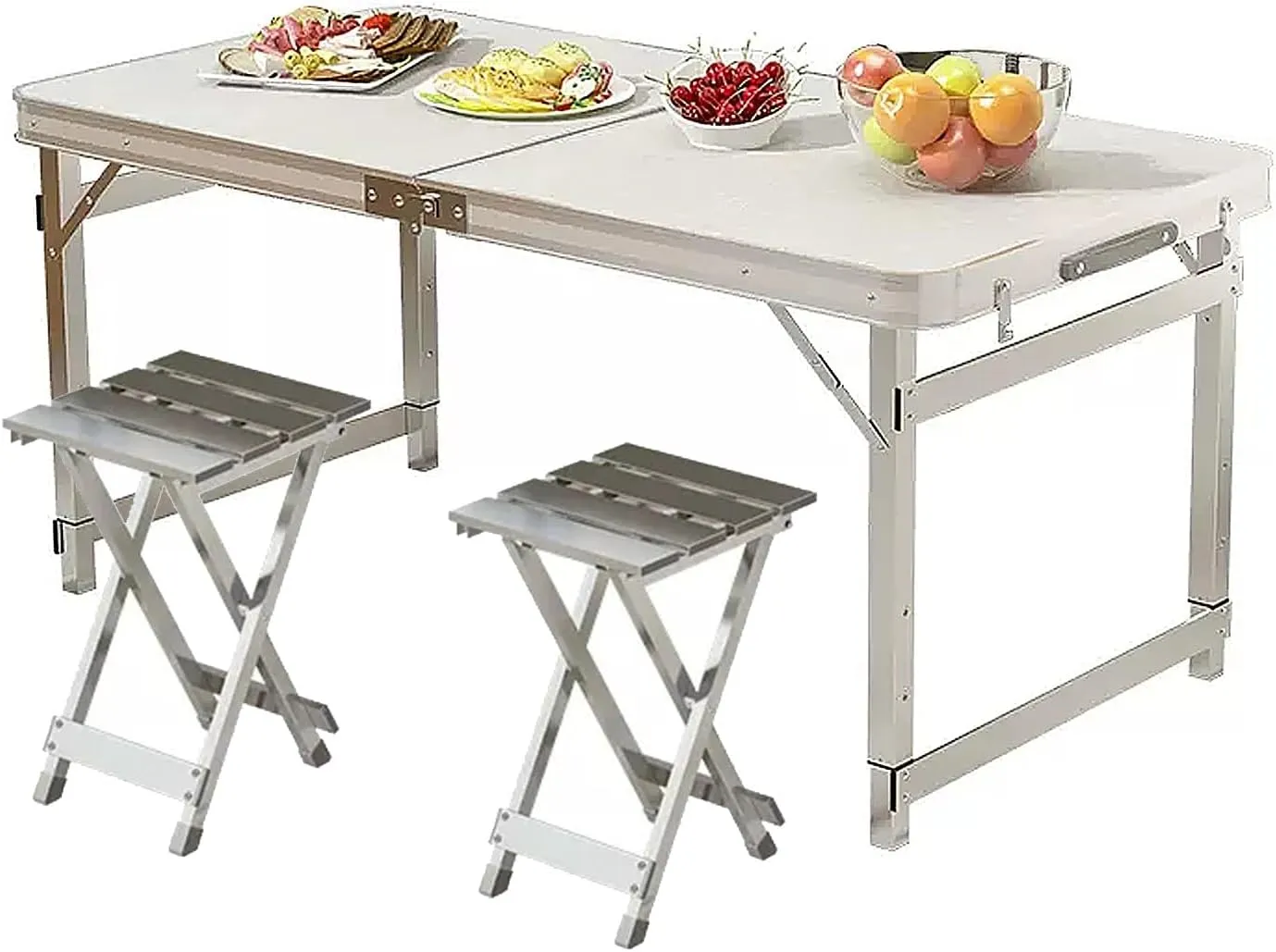 Folding Camping Table and Chairs, Aluminum Folding Table, Adjustable Height, Folding Table and Chairs for Camping, Picnic, BBQ, Beach (Color : D)