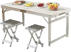 Folding Camping Table and Chairs, Aluminum Folding Table, Adjustable Height, Folding Table and Chairs for Camping, Picnic, BBQ, Beach (Color : D)