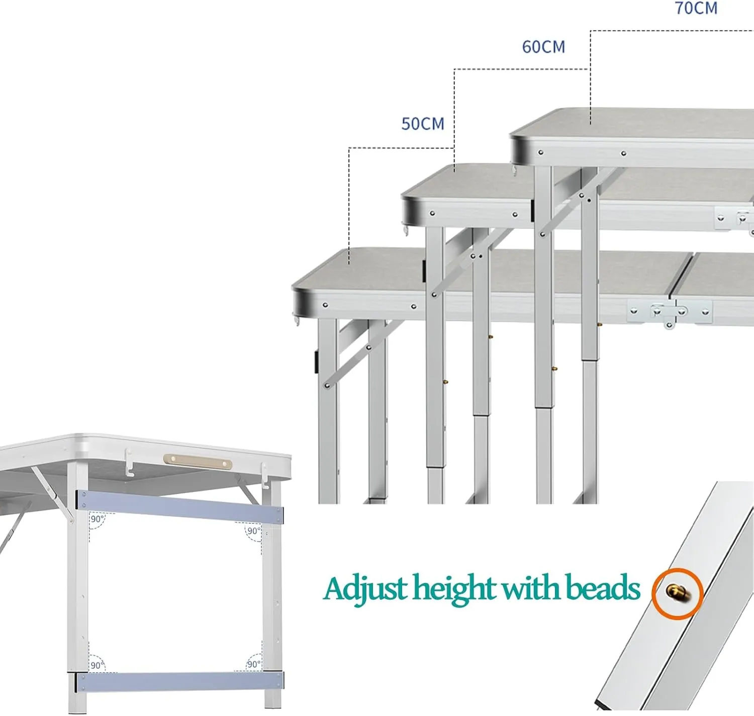 Folding Camping Table and Chairs, Aluminum Folding Table, Adjustable Height, Folding Table and Chairs for Camping, Picnic, BBQ, Beach (Color : D)
