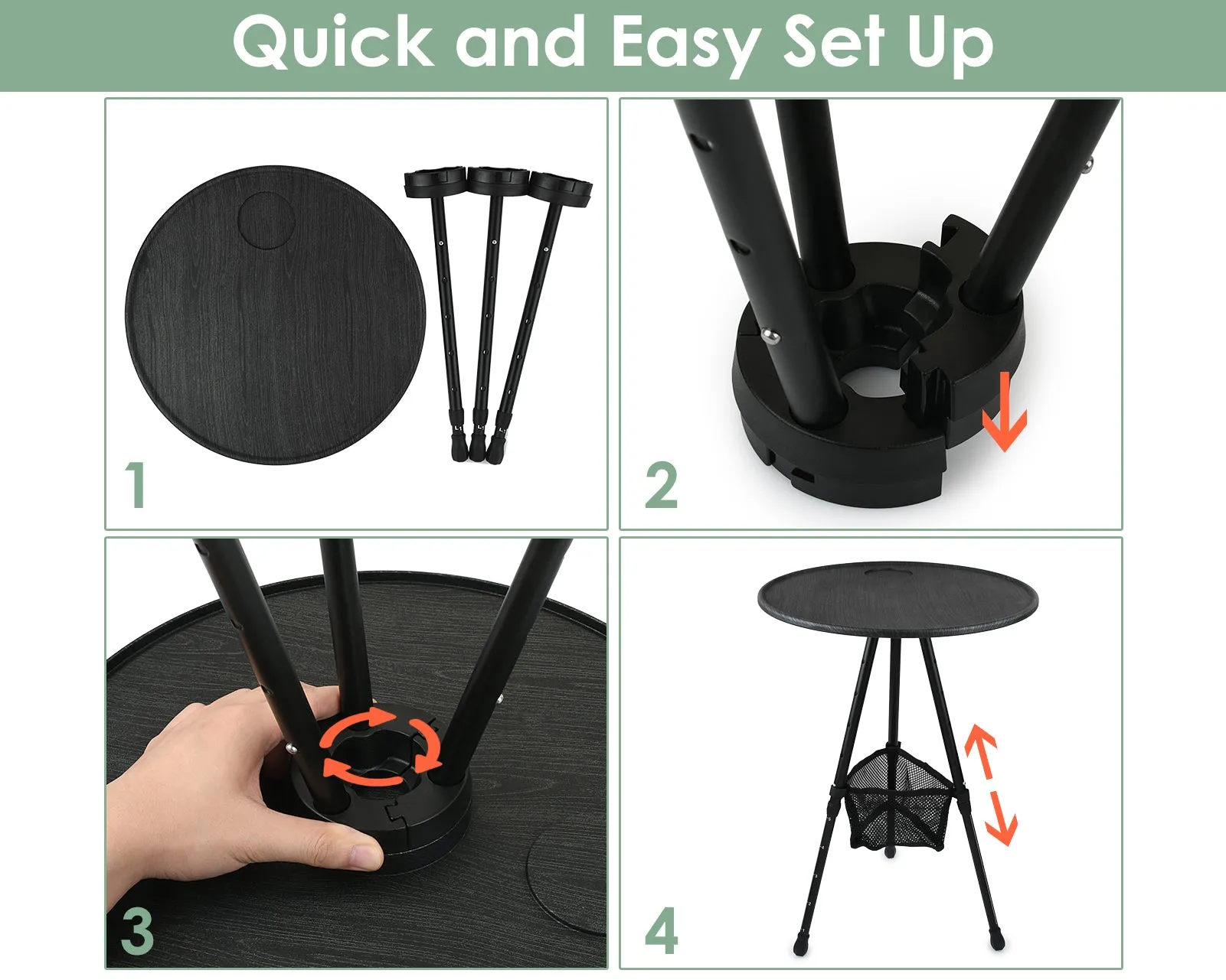 Folding Camping Table Outdoor Folding Portable Picnic Camping Table with Adjustable Leg, Carrying Bag and Mesh Storage Organizer