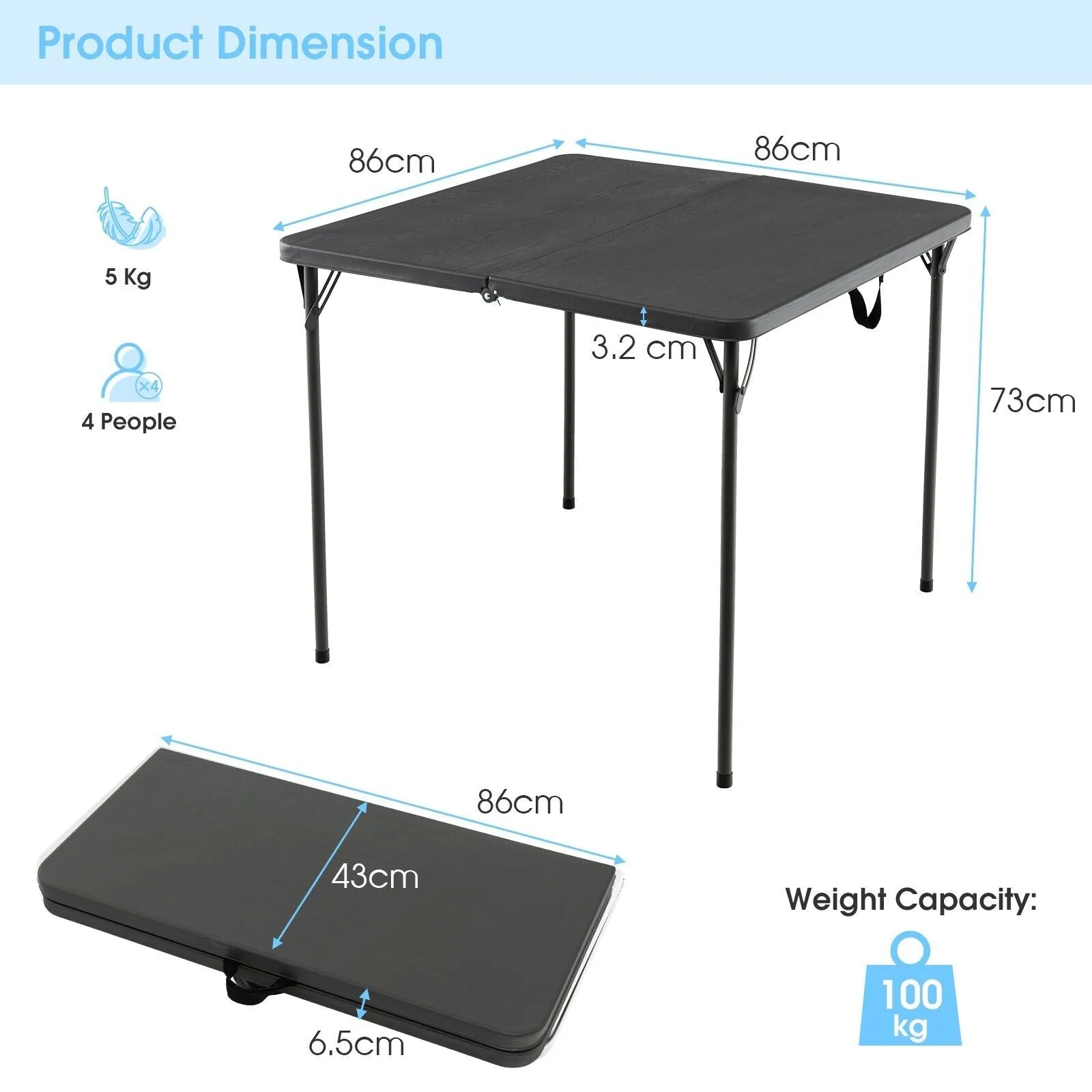 Folding Camping Table with Handle for Indoor Outdoor Use