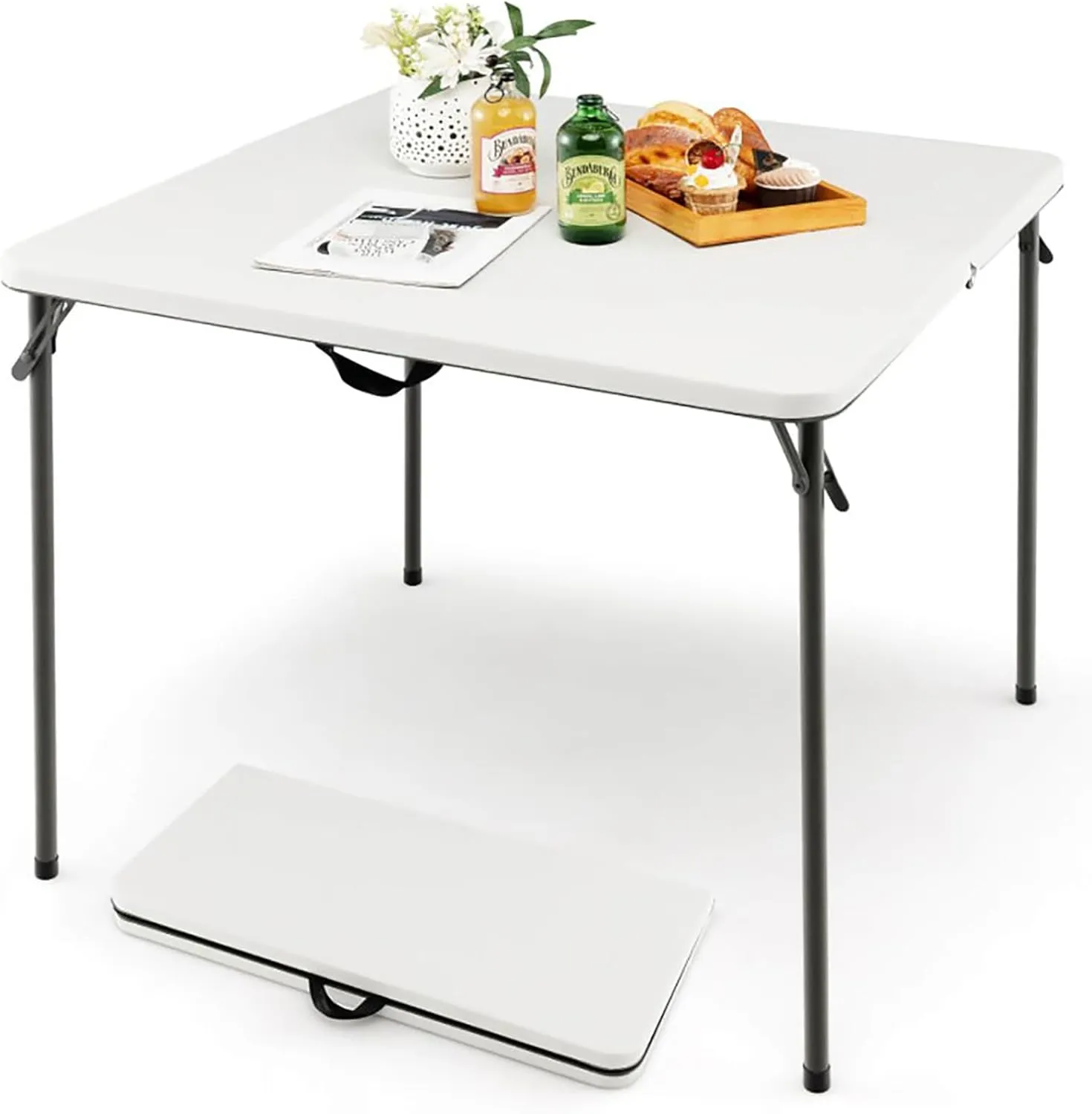 Folding Camping Table with HDPE Tabletop Rustproof Steel Frame Portable Outdoor Picnic Dining Indoor Use Lightweight Compact Design